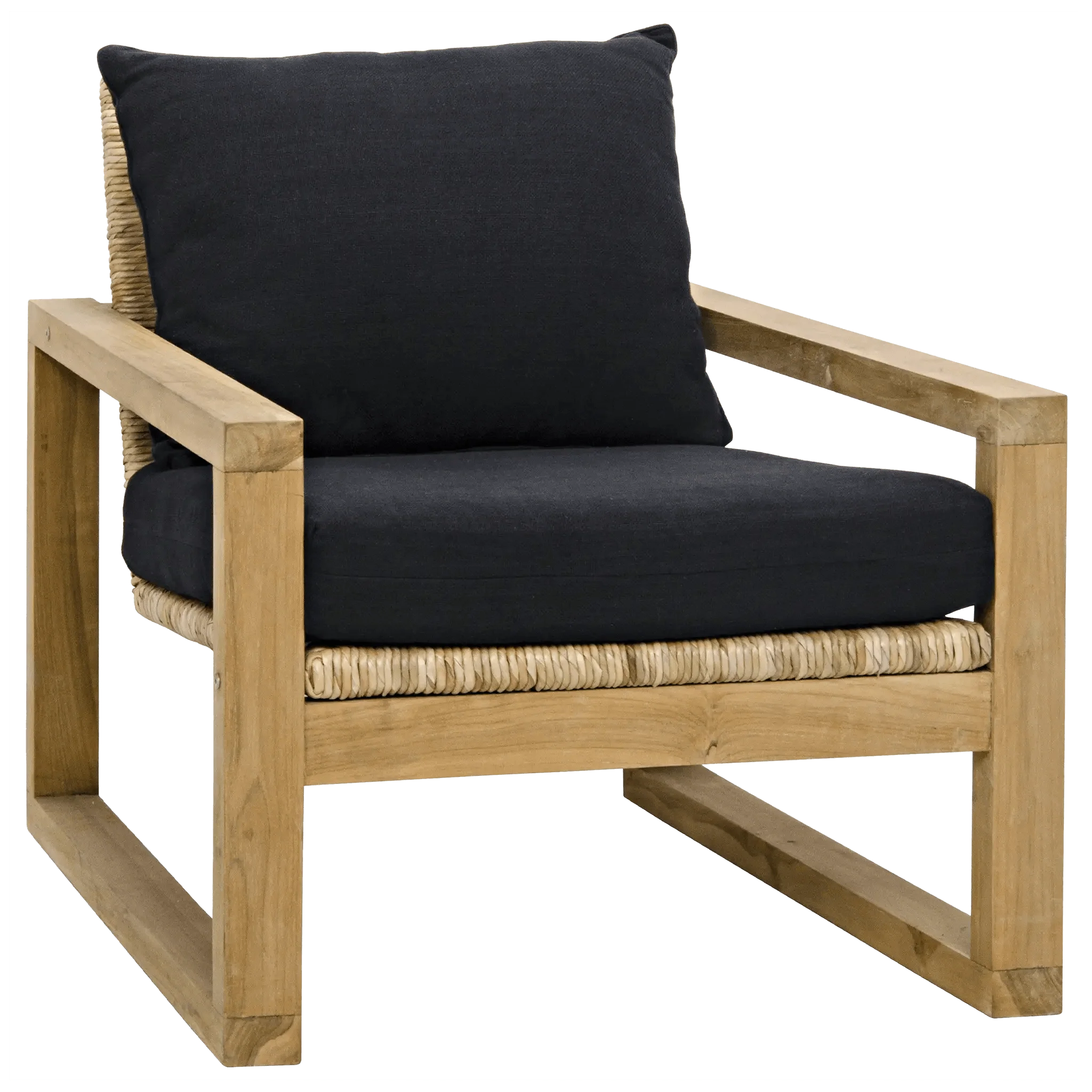 Martin Chair, Teak Frame, Woven Seat, Black Woven Fabric - Frankwebs