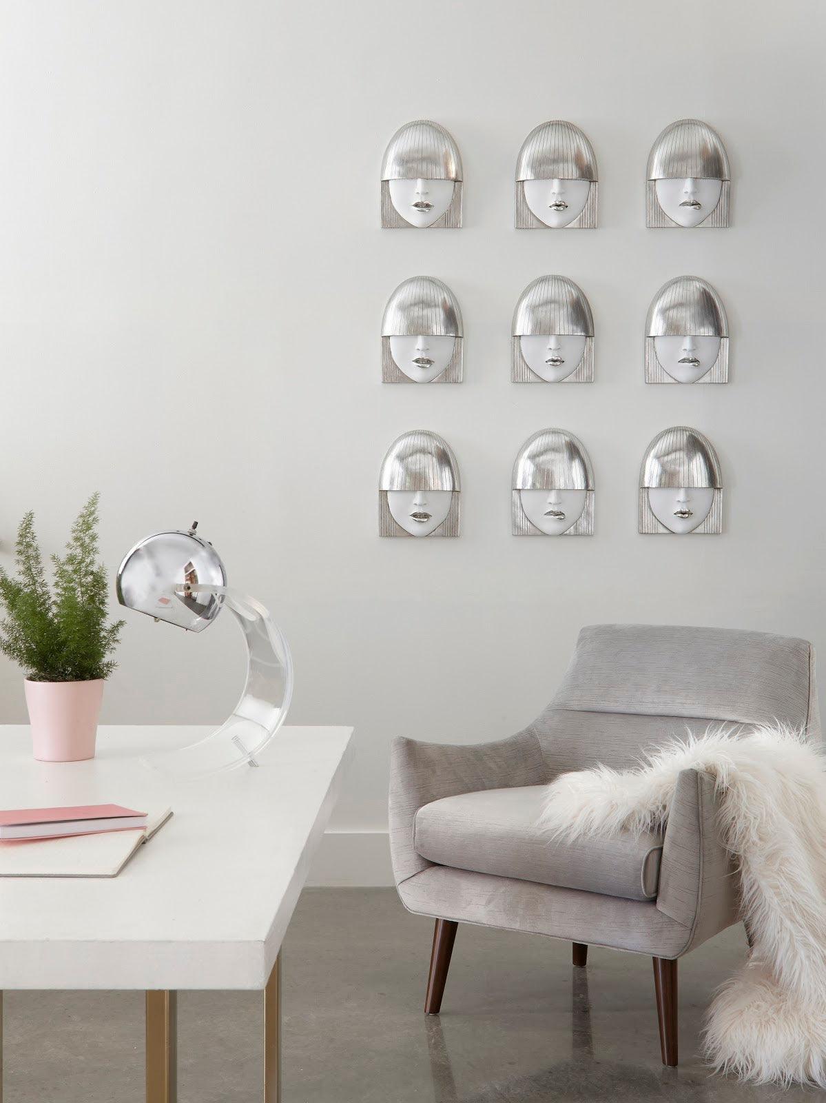 Fashion Faces Wall Art, Small, White and Silver Leaf, Set of 3 - Frankwebs