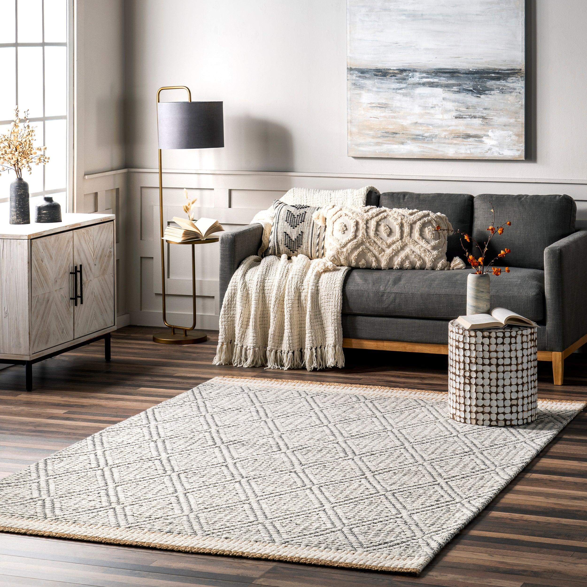 Laura Bohemian Trellis Wool and Jute Area Rug - Frankwebs