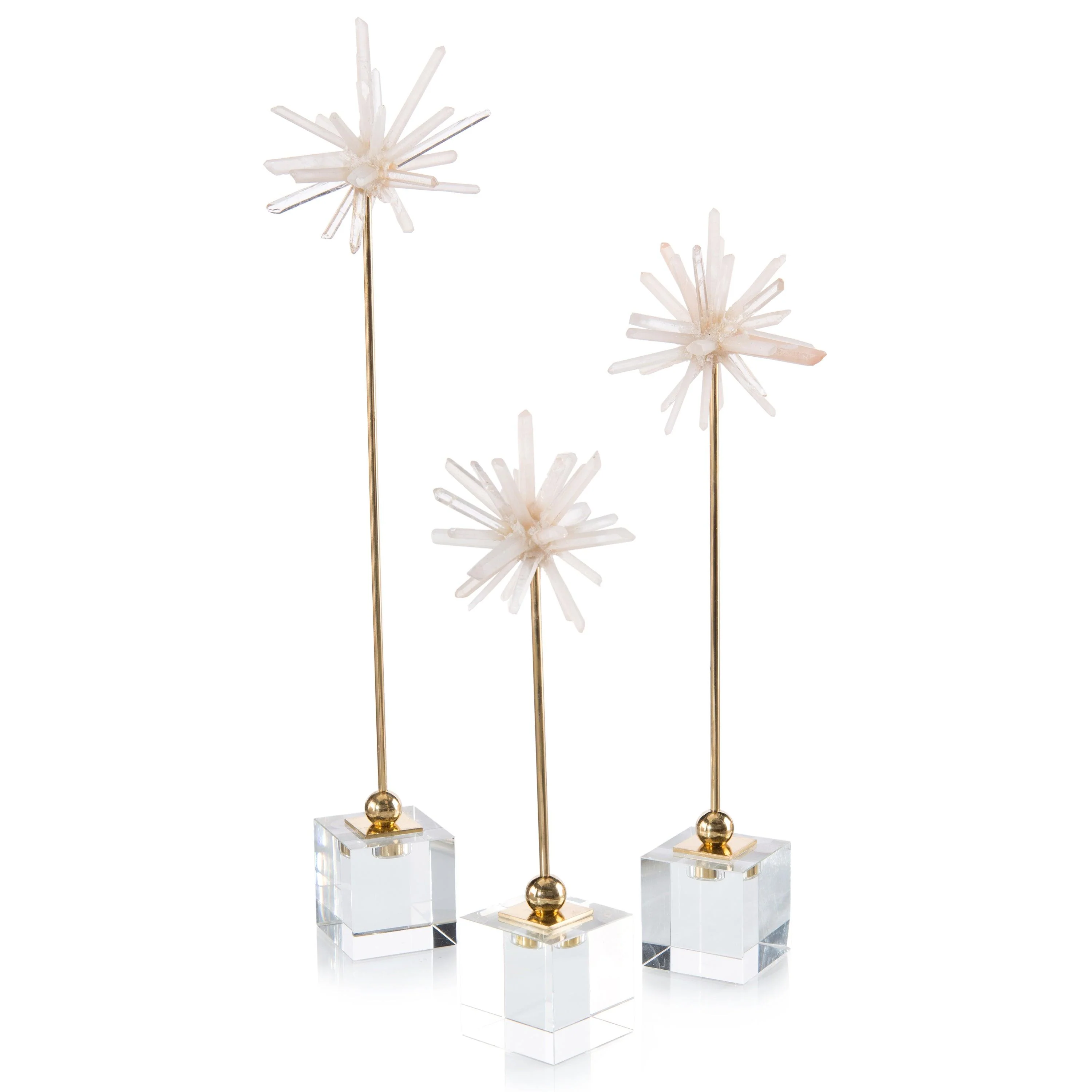 Set Of Three Natural Quartz Sprites On Cubes - Frankwebs