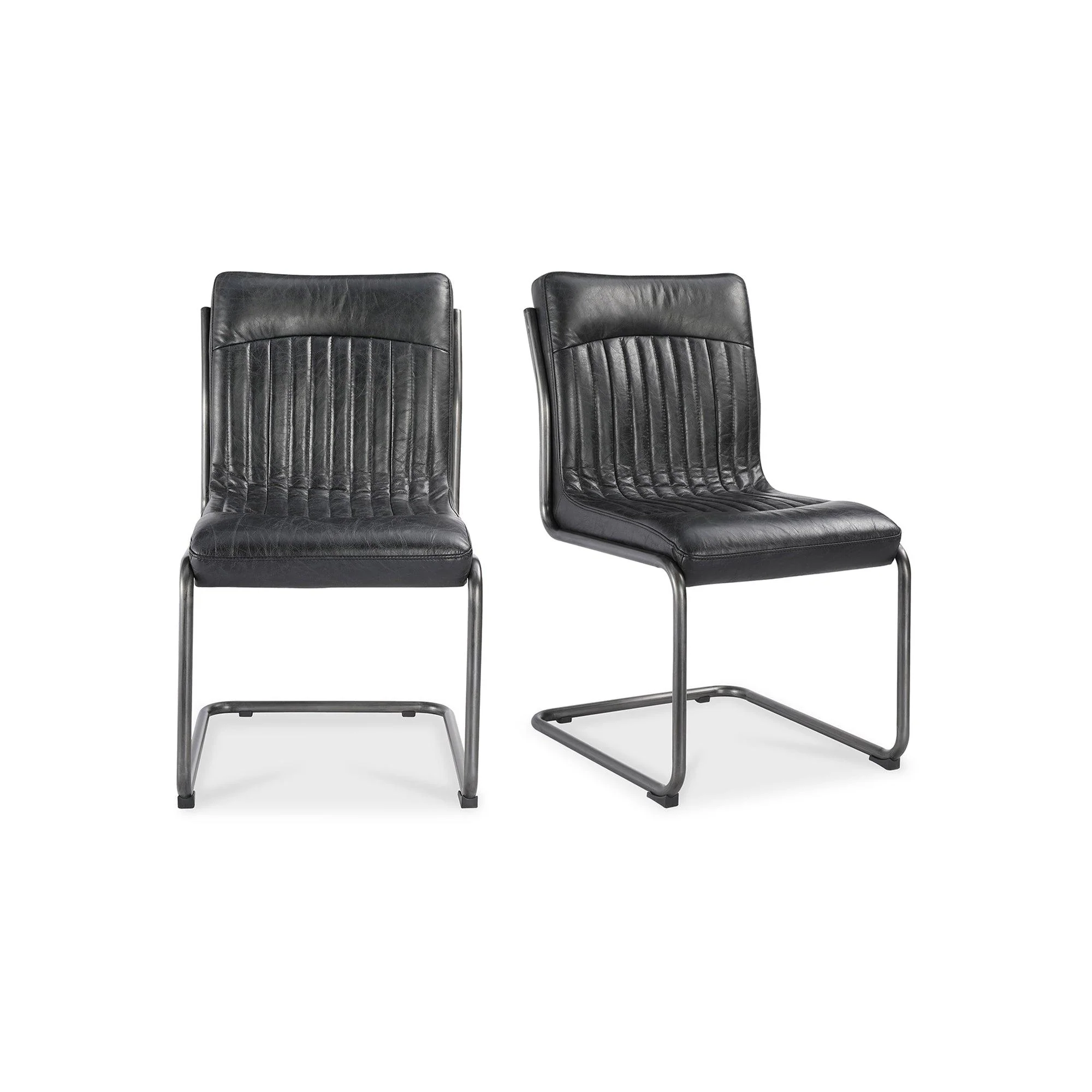 Ansel Dining Chair Onyx Black Leather - Set Of Two - Frankwebs