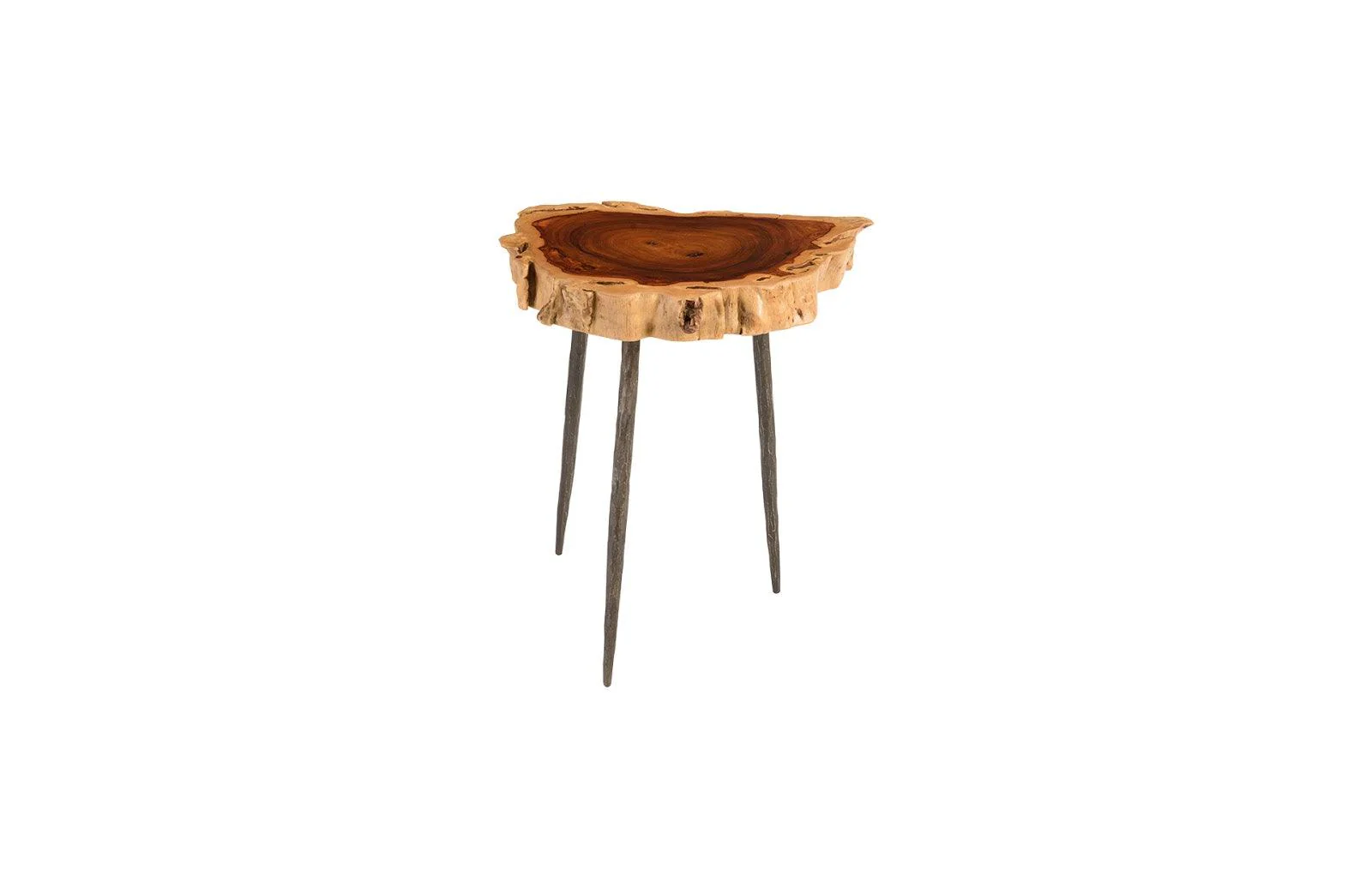 Makha Burled Wood SideTable, Forged Legs - Frankwebs