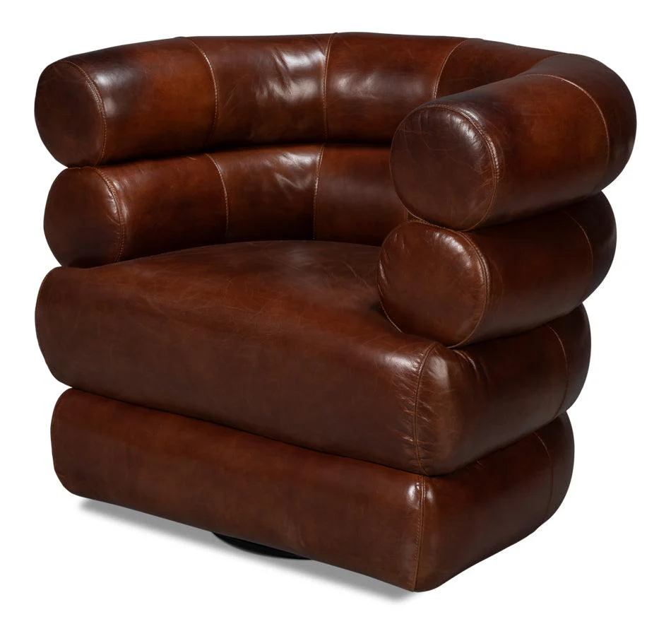 Rondo Leather Swivel Chair Brown - Frankwebs