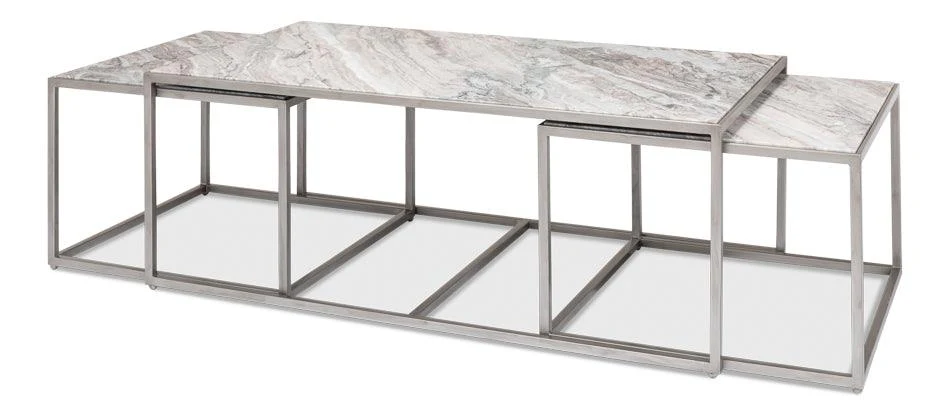 Set Of 3 Nesting Low Tables - Marble Tops - Frankwebs