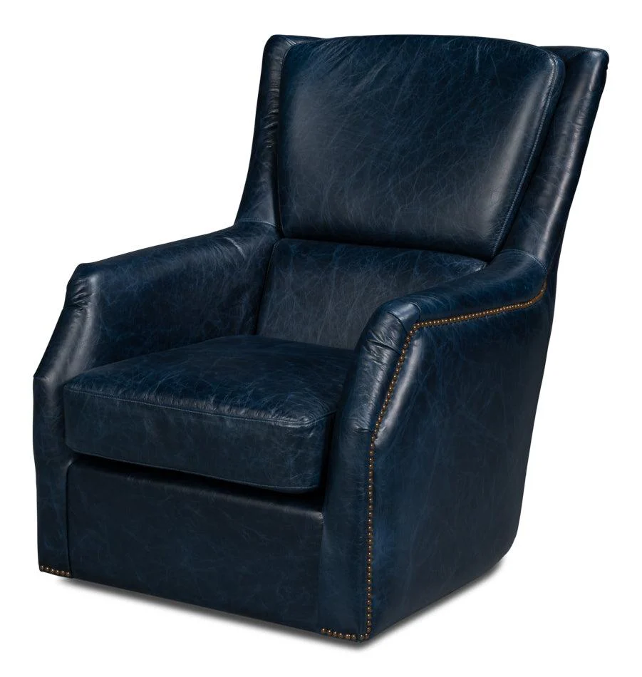 Baker Leather Swivel Chair - Chateau Blue - Frankwebs