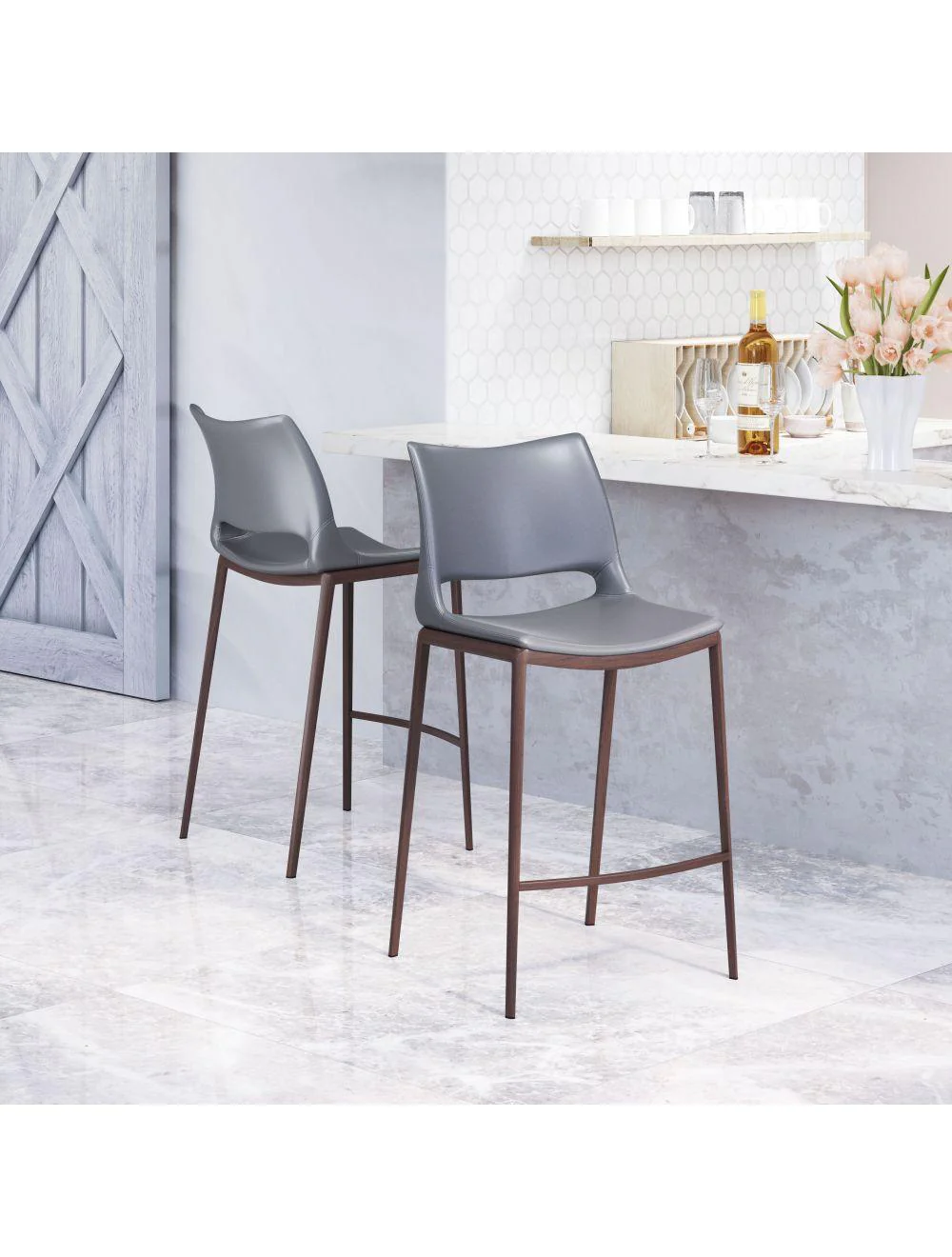 Ace Counter Chair (Set of 2) Dark Gray & Walnut - Frankwebs