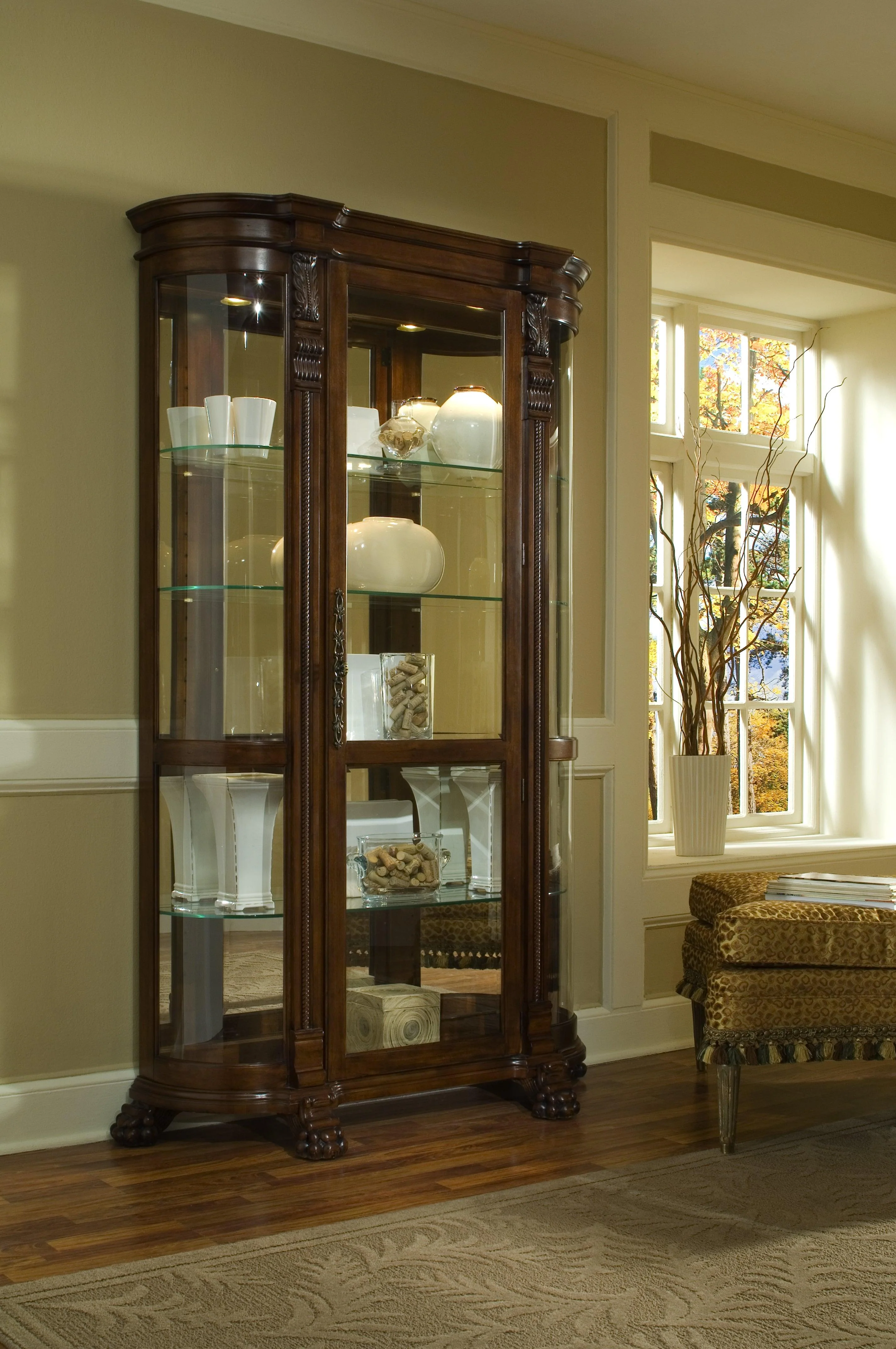 Lighted Curved Front 4 Shelf Curio Cabinet - Frankwebs