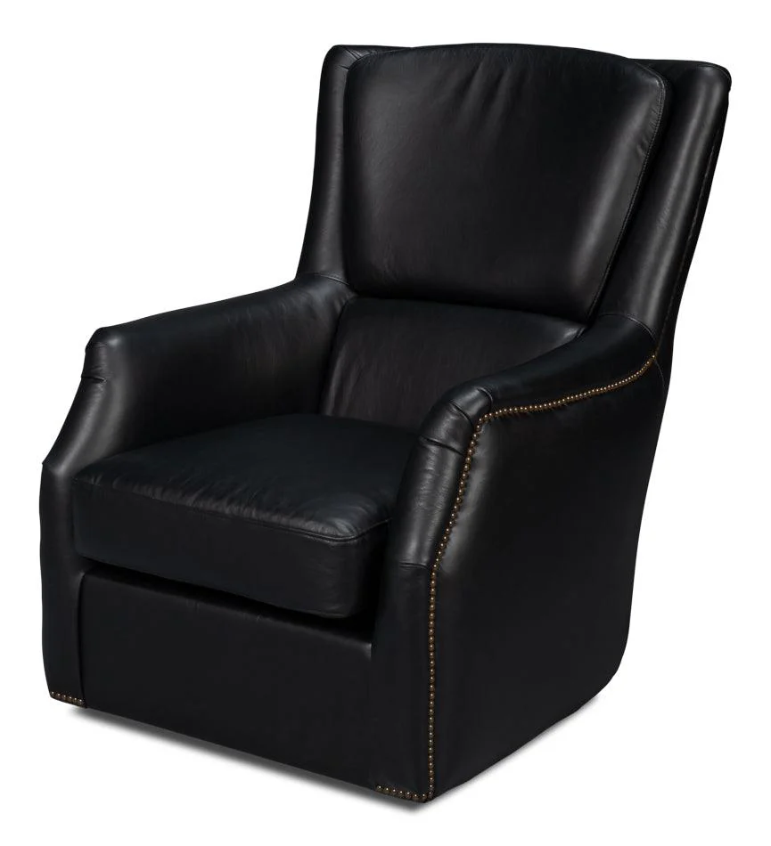 Baker Leather Swivel Chair - Onyx Black - Frankwebs