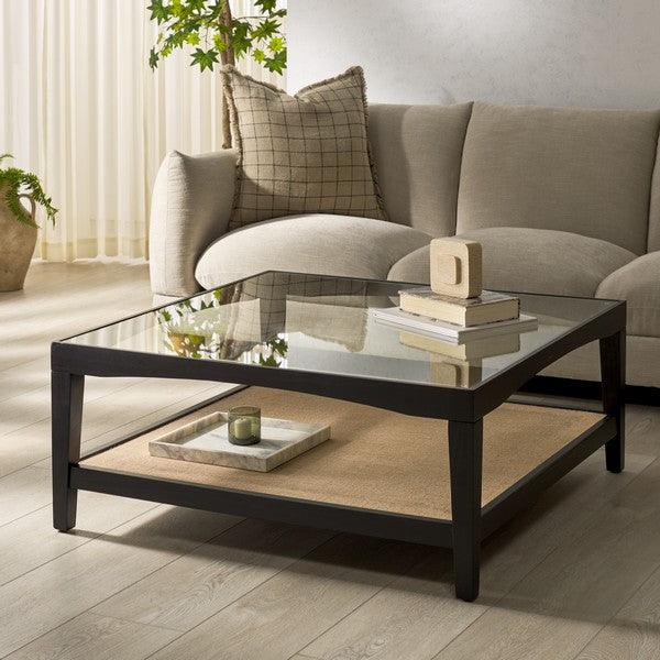 Nicolella Square Glass And Linen Coffee Table - Frankwebs