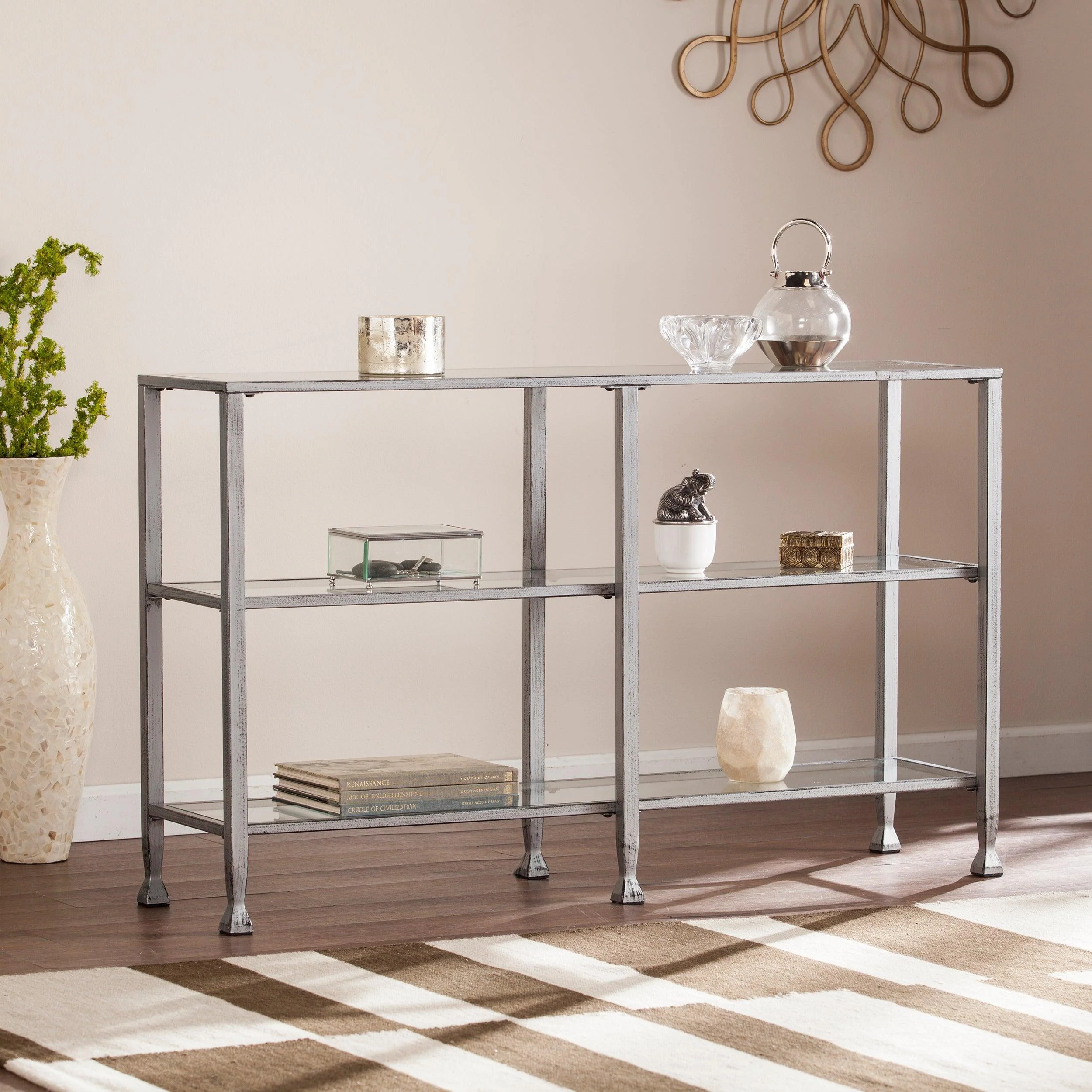 Jaymes Metal/Glass 3-Tier Console Table/Media Stand - Silver - Frankwebs