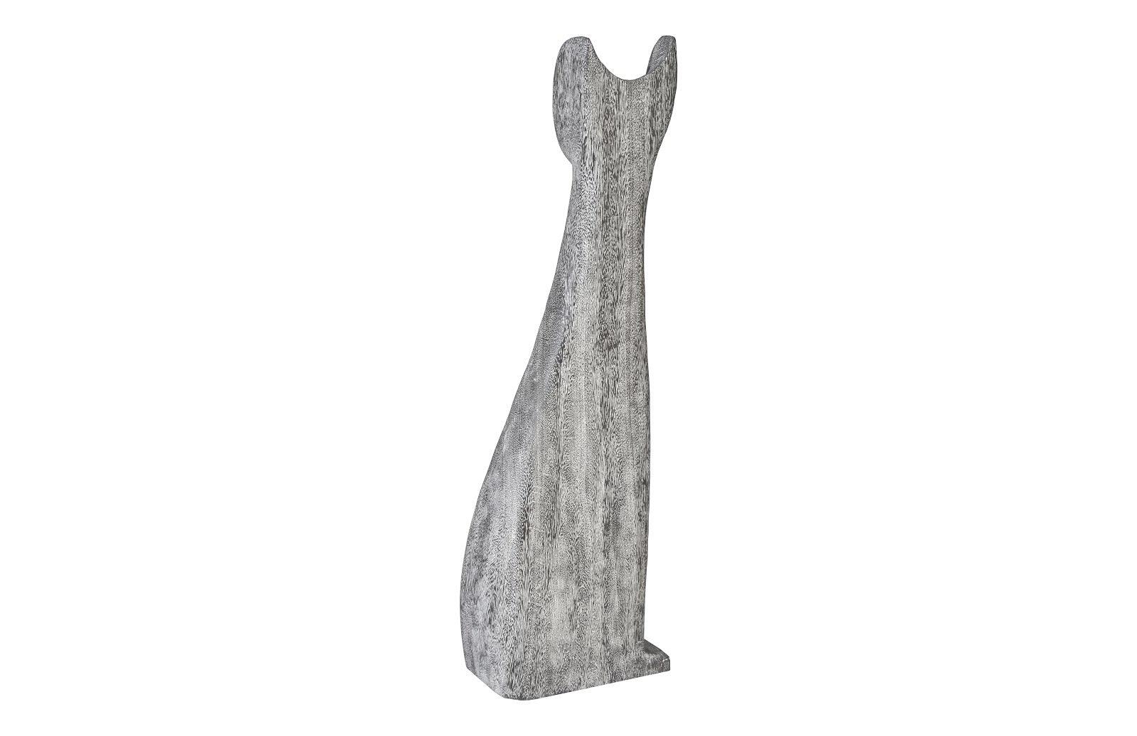 Cat Sculpture, Large, Chamcha Wood, Gray Stone Finish - Frankwebs