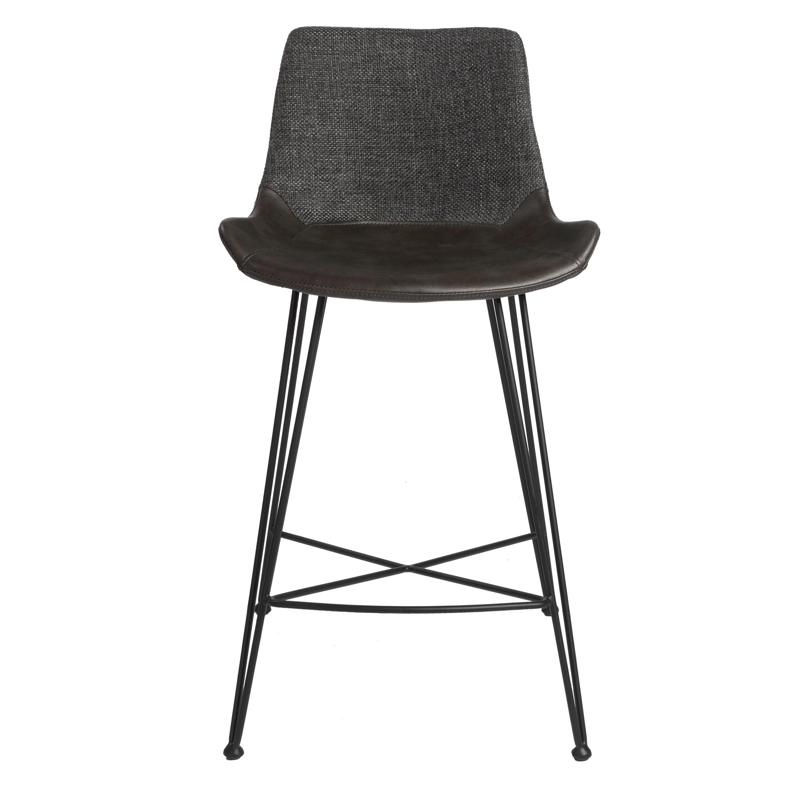Alisa Counter Stool in Dark Gray Fabric and Dark Gray PU with Matte Black Legs - Set of 1 - Frankwebs