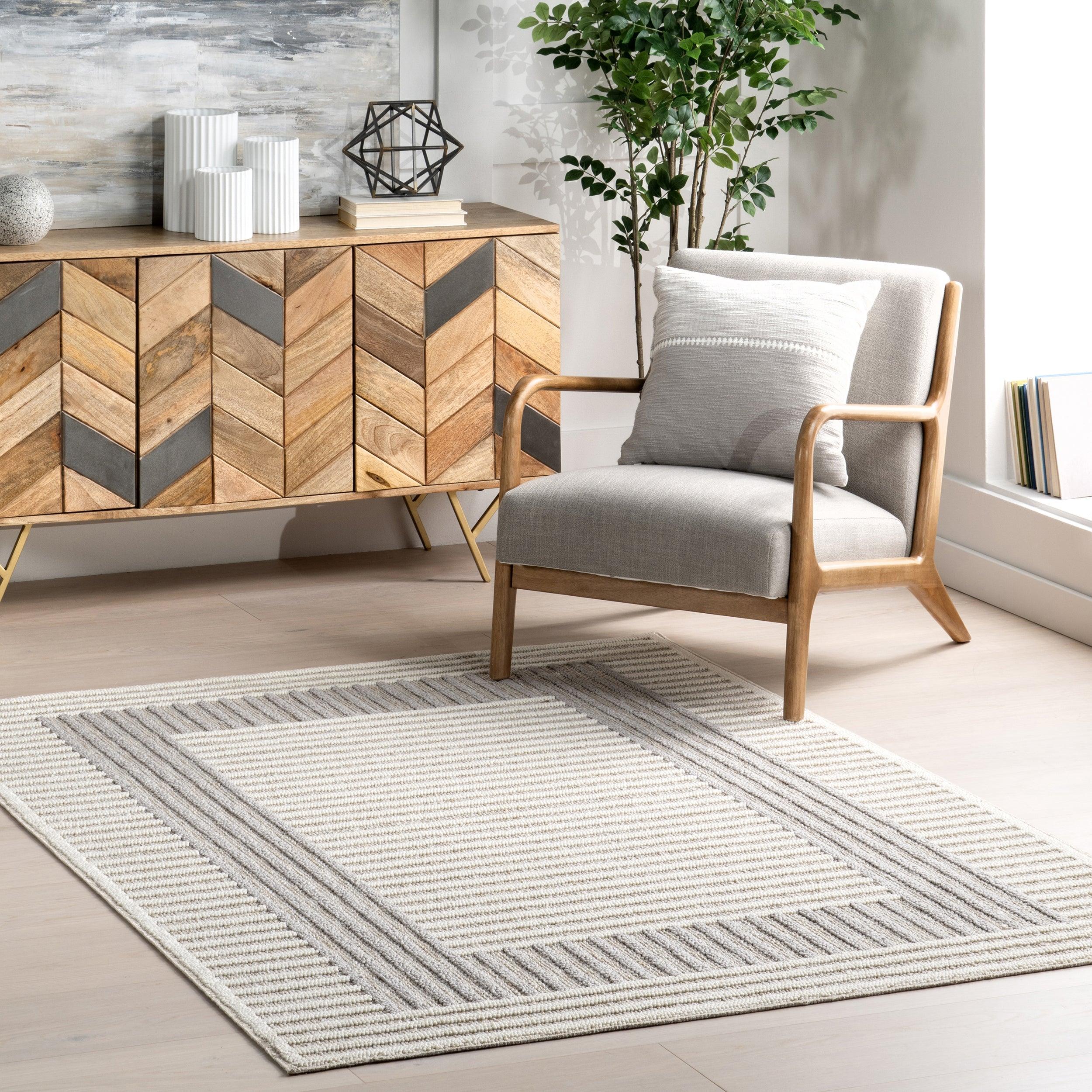 Nicka Striped Border Machine Washable Area Rug - Frankwebs