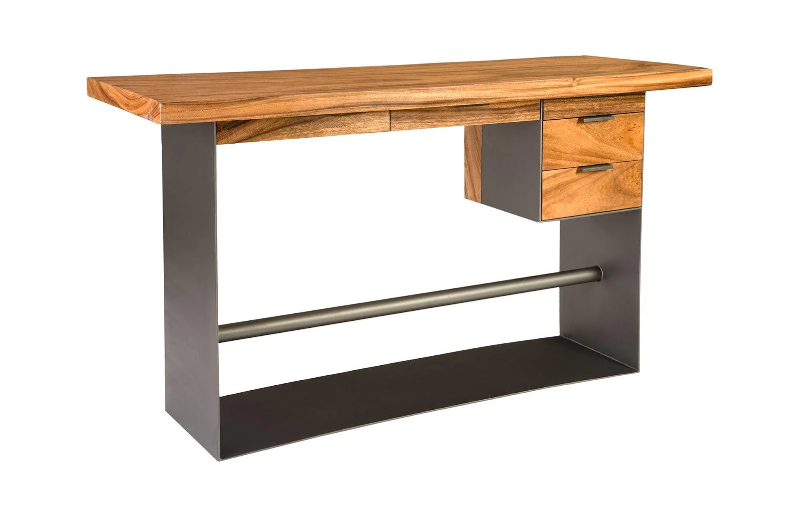 Iron Frame Standing Desk with Drawers, Chamcha Wood, Natural, Bar Height - Frankwebs