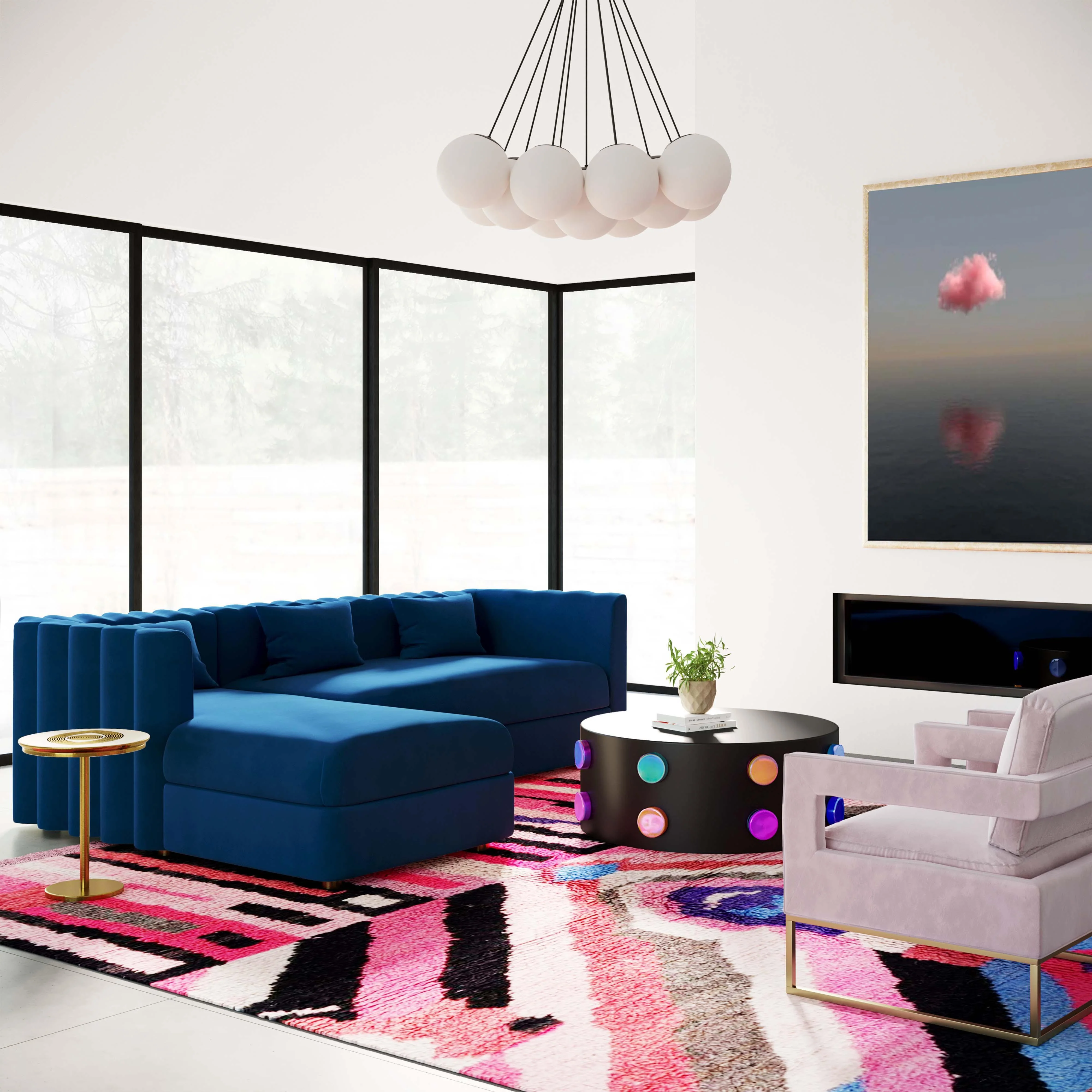 Callie Navy Velvet Sectional - LAF - Frankwebs