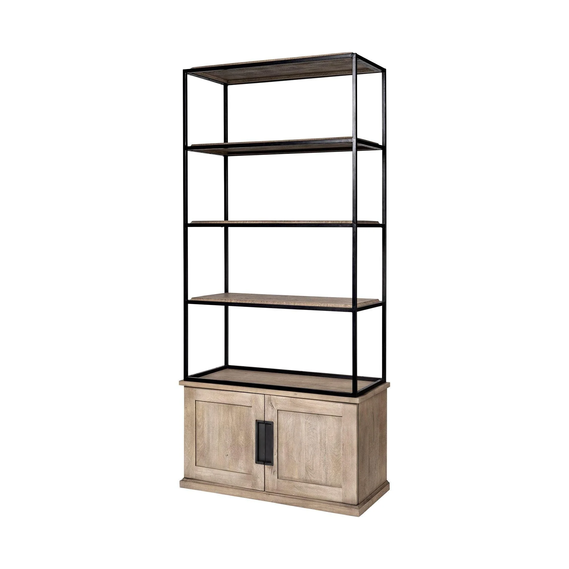 Braxton II Light Brown Wood and Iron Three Shelf Shelving Unit 41.5L x 18.5W x 9 - Frankwebs