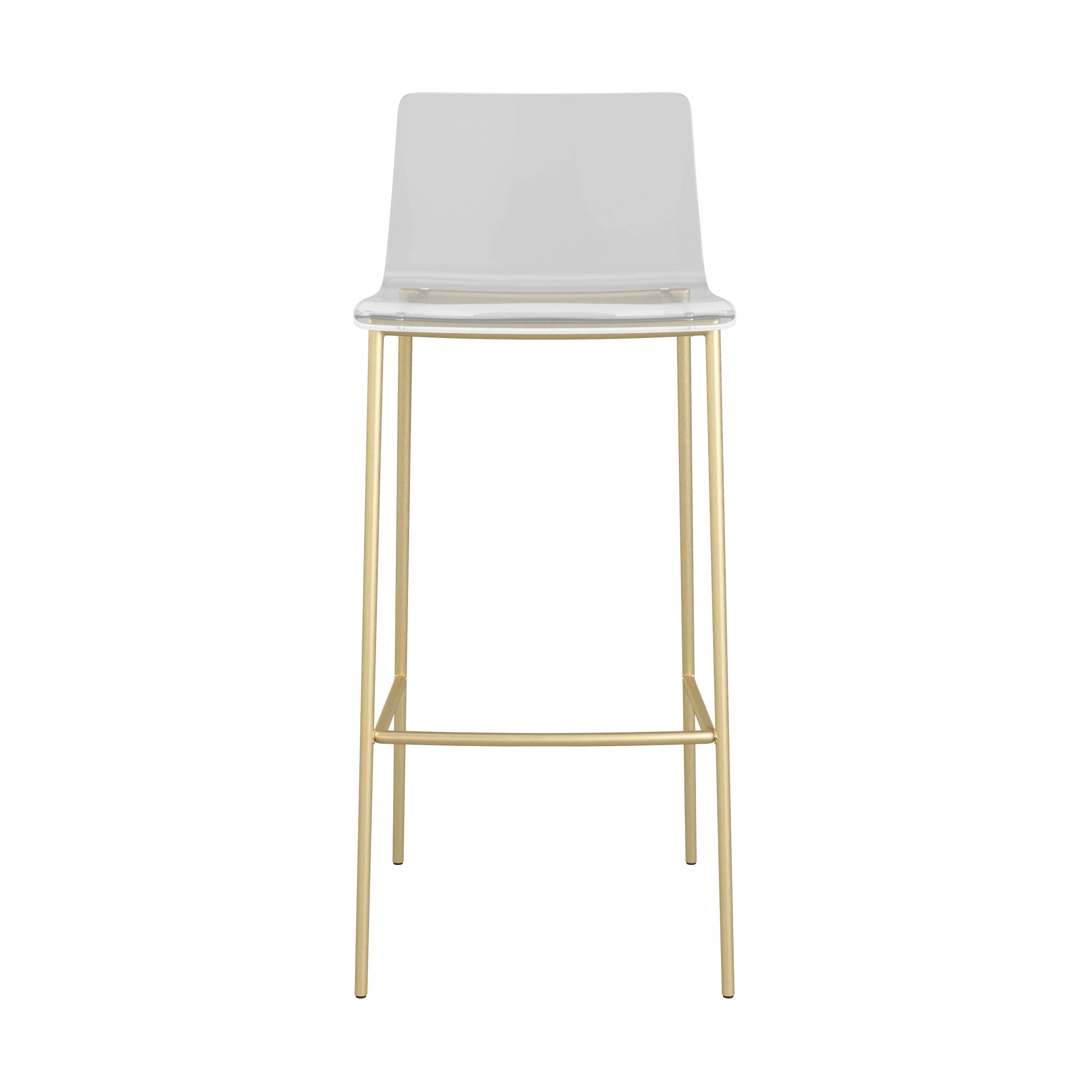 Cilla Bar Stool in Clear with Matte Brushed Gold Legs - Set of 2 - Frankwebs