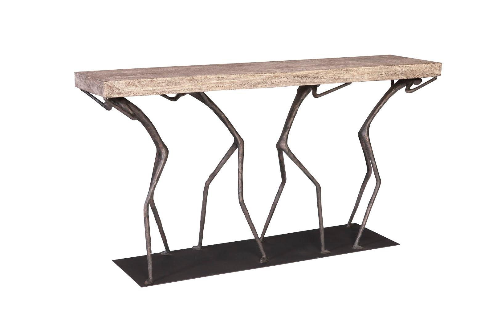 Atlas Console Table, Chamcha Wood, Gray Stone Finish, Metal - Frankwebs
