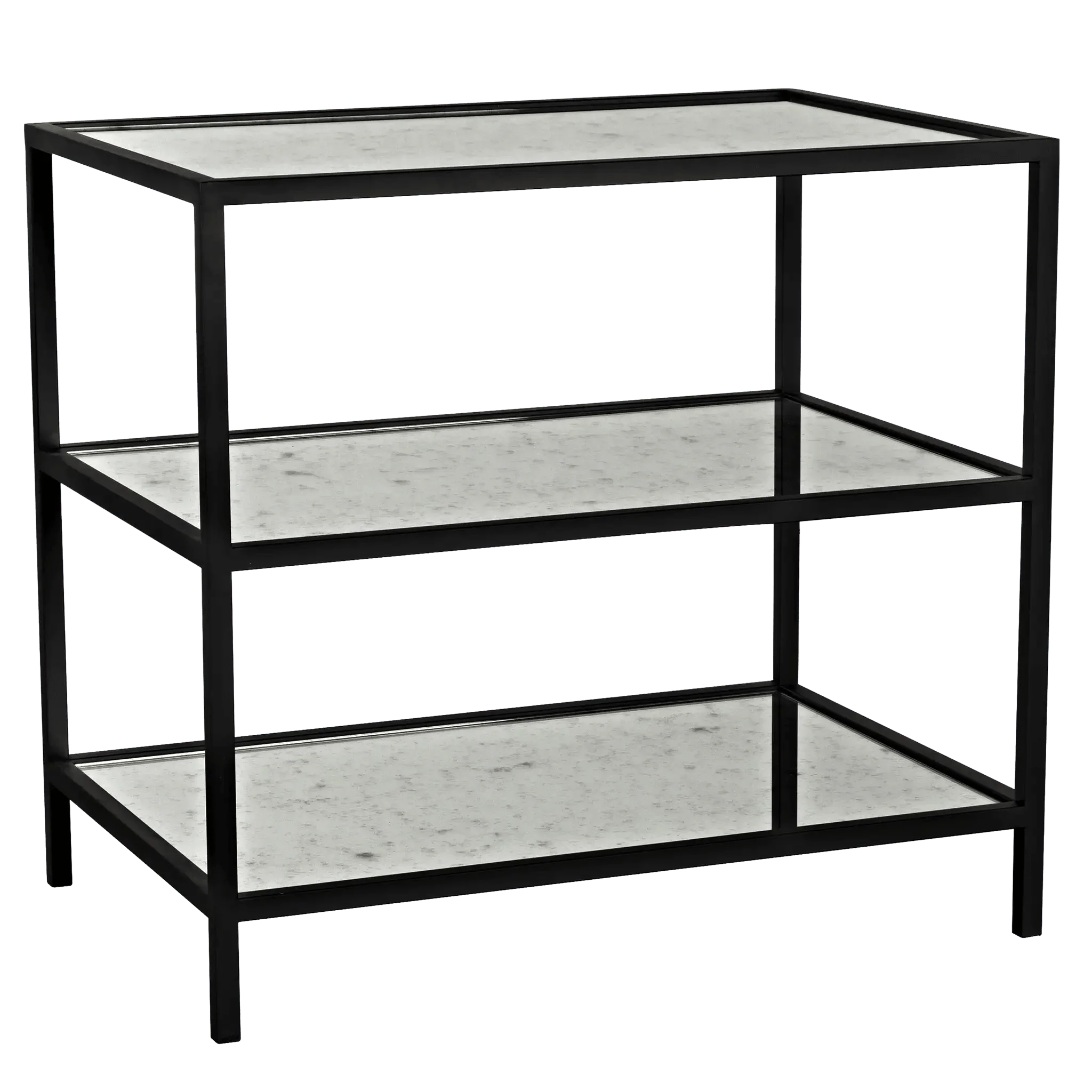 3 Tier Side Table with Antiqued Mirror, Black Steel - Frankwebs