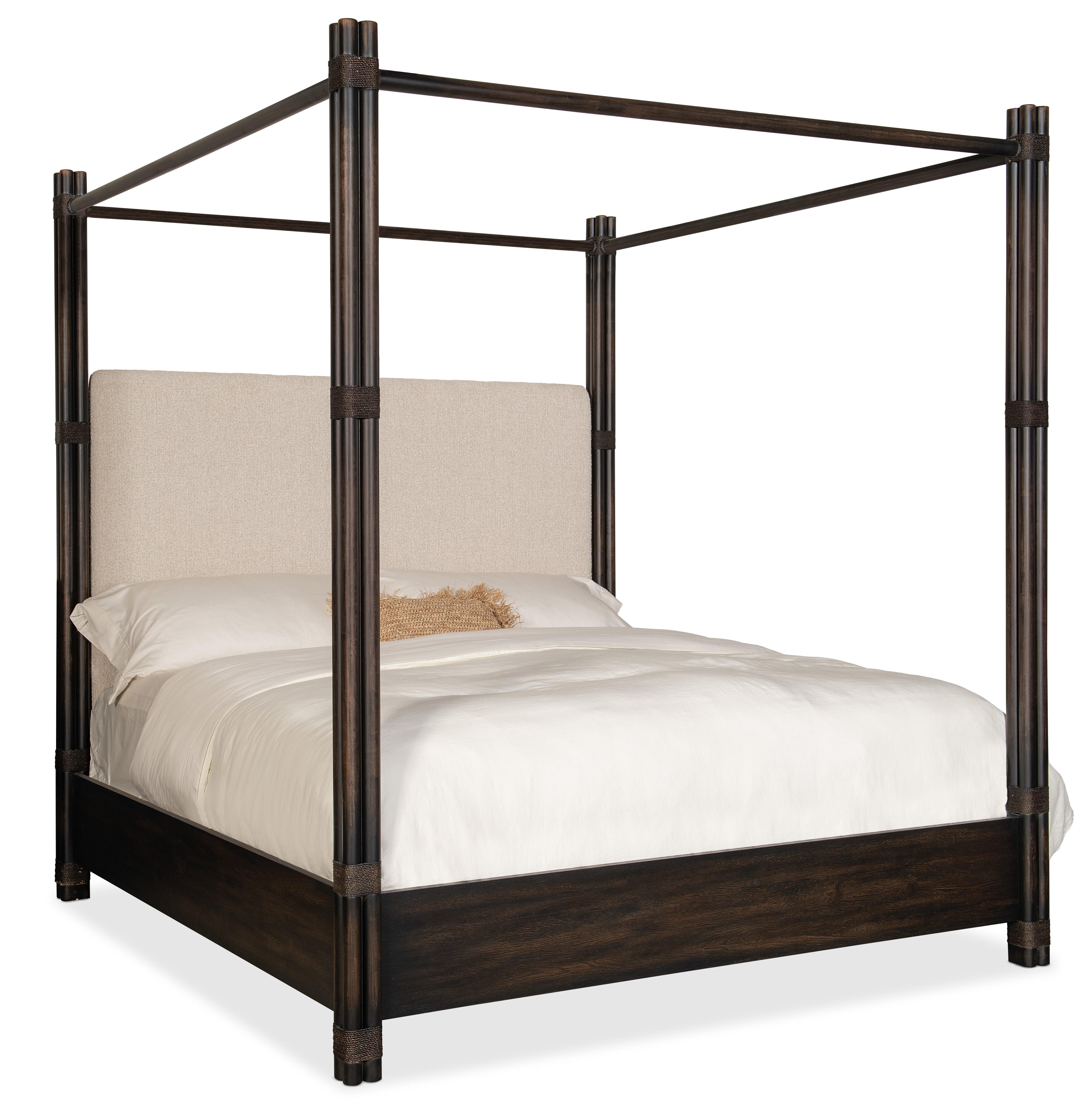 Retreat Pole Rattan Upholstered Poster Bed w/Canopy - Frankwebs