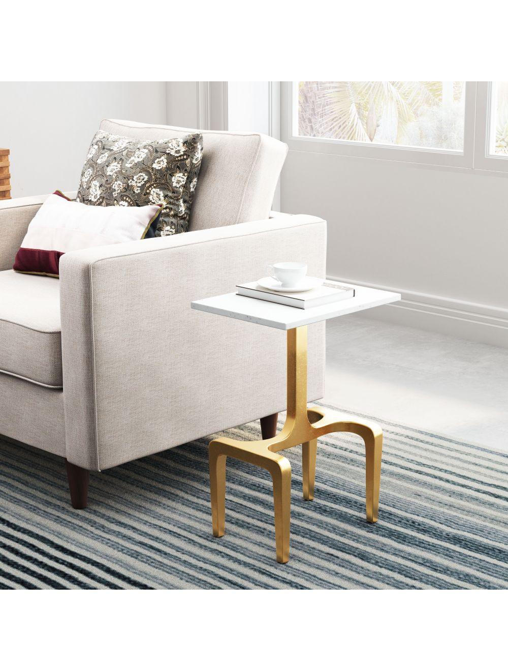 Clement Marble Side Table White & Gold - Frankwebs