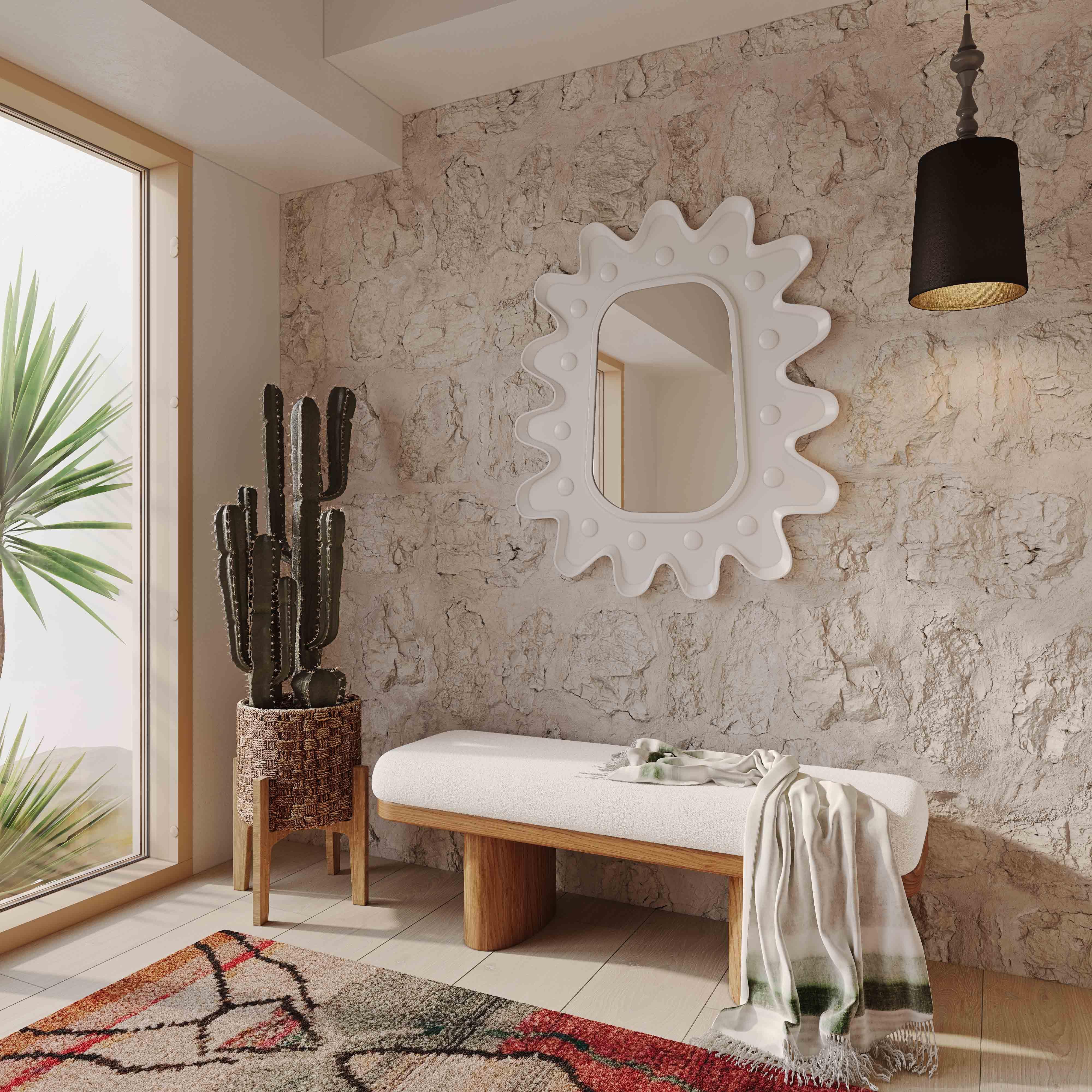 Ollie White Boucle Wooden Bench - Frankwebs