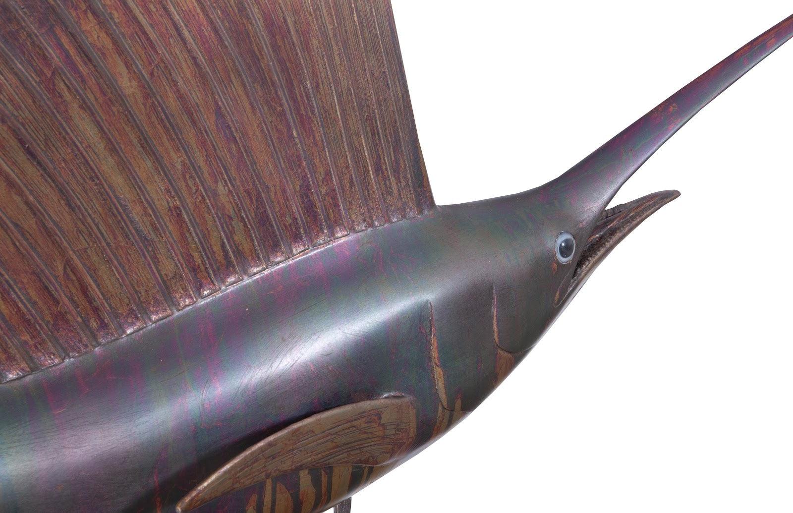 Sail Fish Wall Sculpture, Resin, Copper Patina Finish - Frankwebs