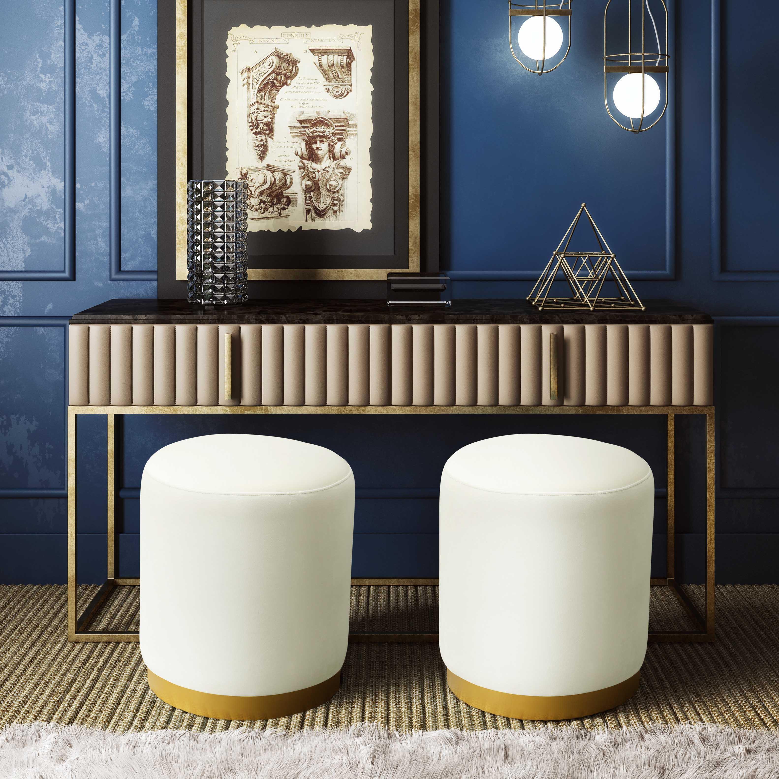 Opal Cream Velvet Ottoman with Gold Base - Frankwebs