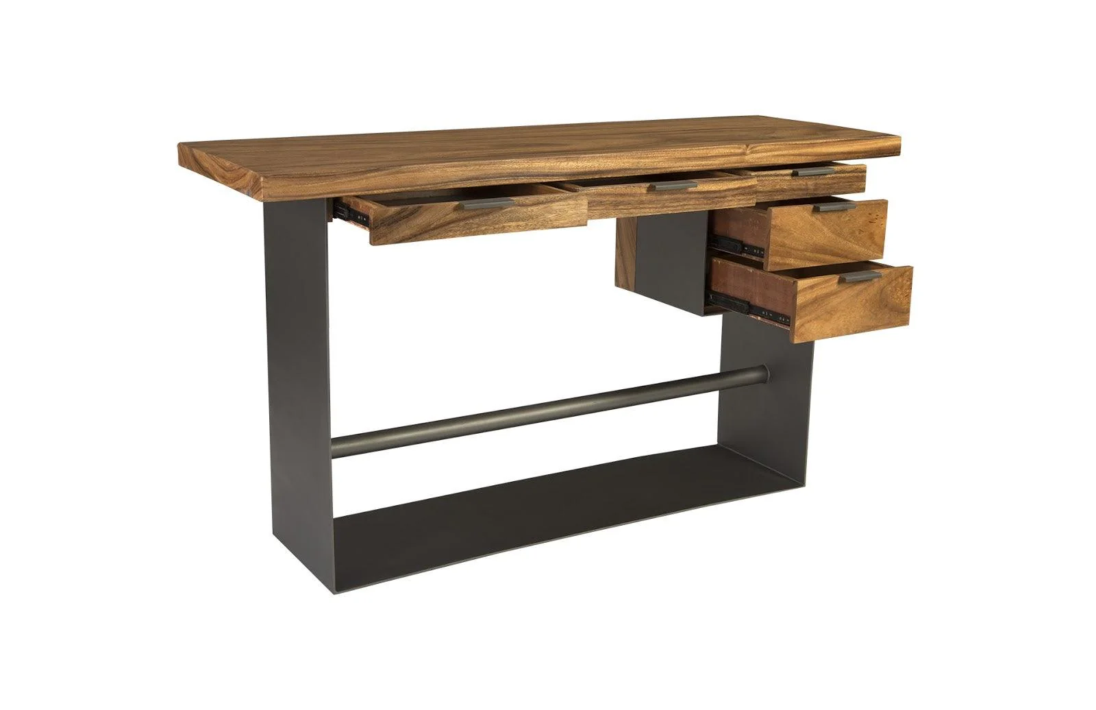 Iron Frame Standing Desk with Drawers, Chamcha Wood, Natural, Bar Height - Frankwebs