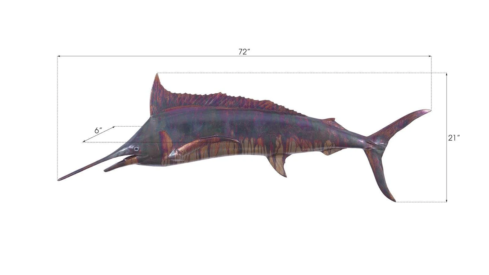 Blue Marlin Fish Wall Sculpture, Resin, Copper Patina Finish - Frankwebs