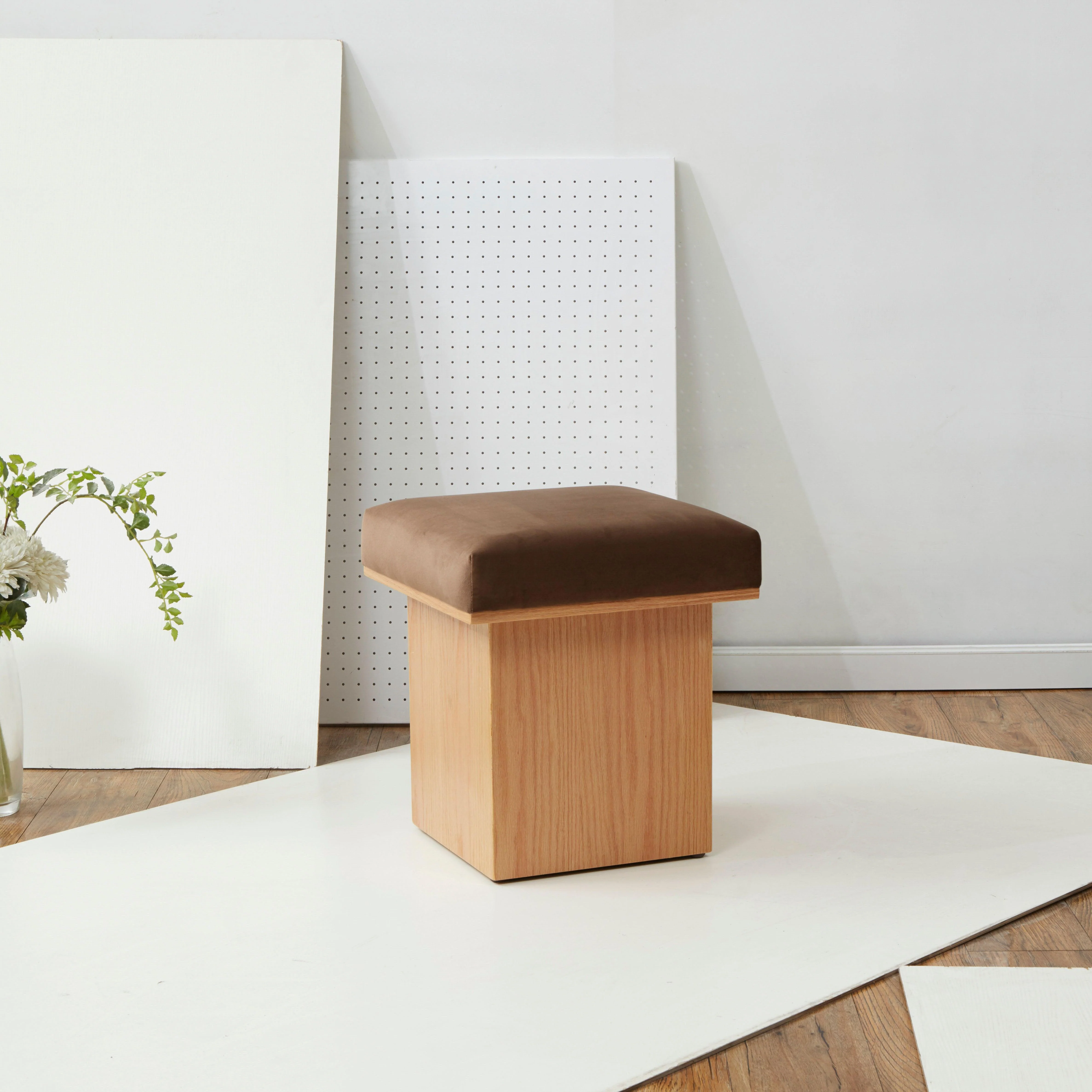 BOURKE VELVET AND WOOD SQUARE OTTOMAN - Frankwebs