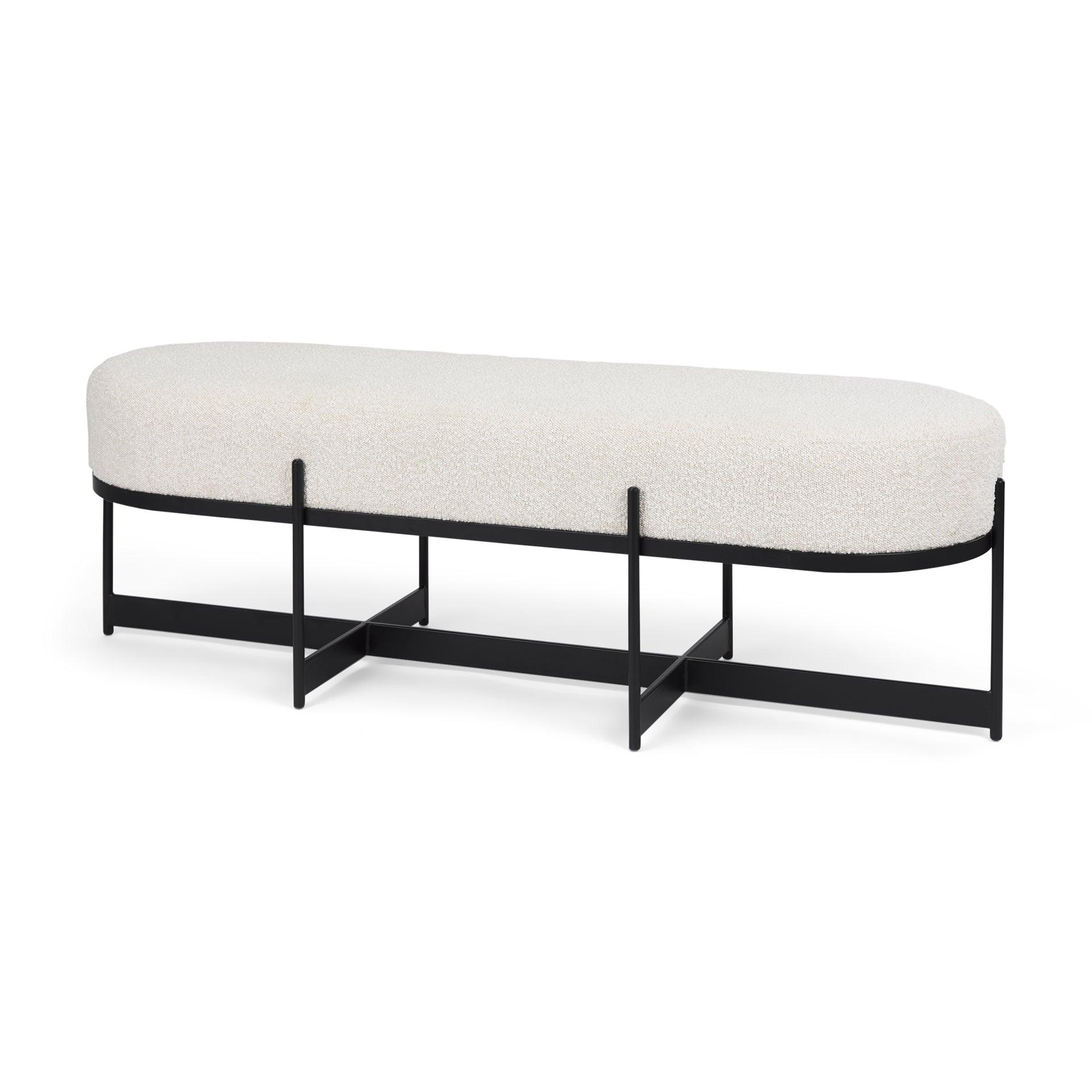 Amelia 55.0L x 18.0W x 18.0H Cream Boucle W/Black Metal Upholstered Bench - Frankwebs