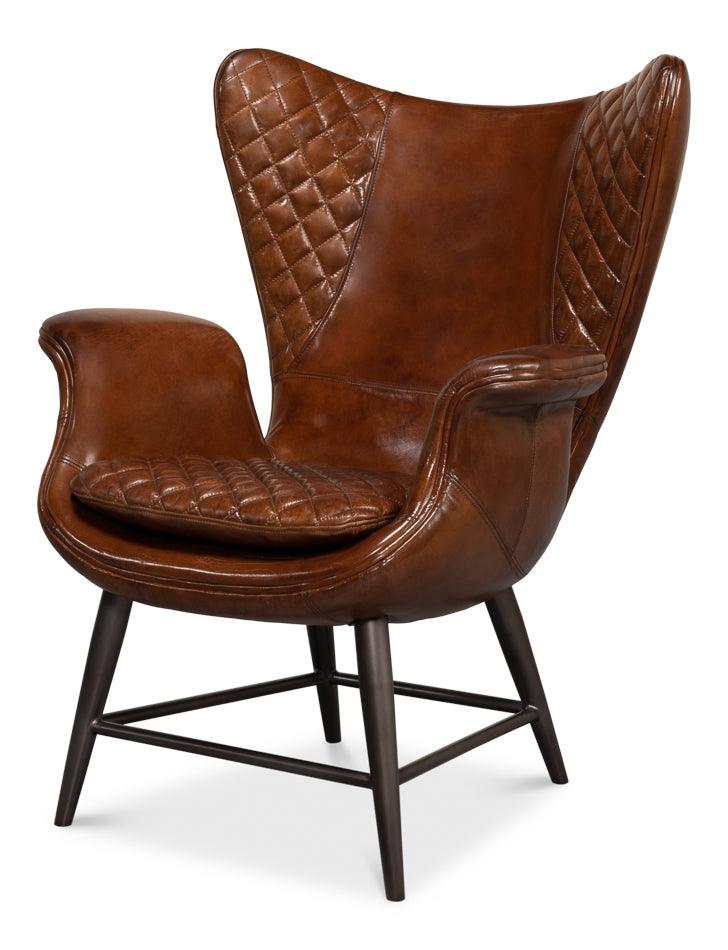 Quilted Vintage Havana Lthr Wing Chair - Frankwebs