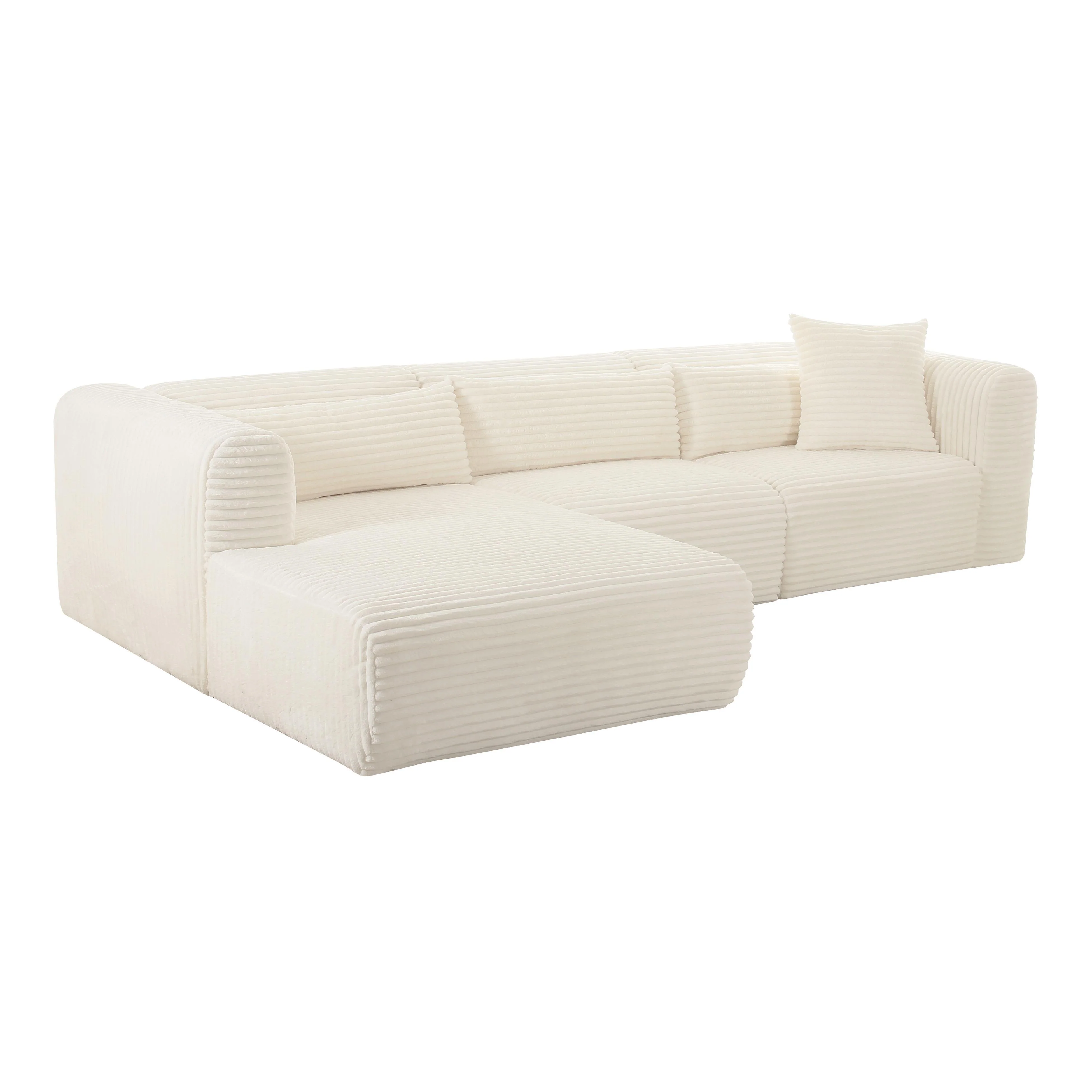 Tarra Fluffy Oversized Cream Corduroy Modular LAF Sectional - Frankwebs