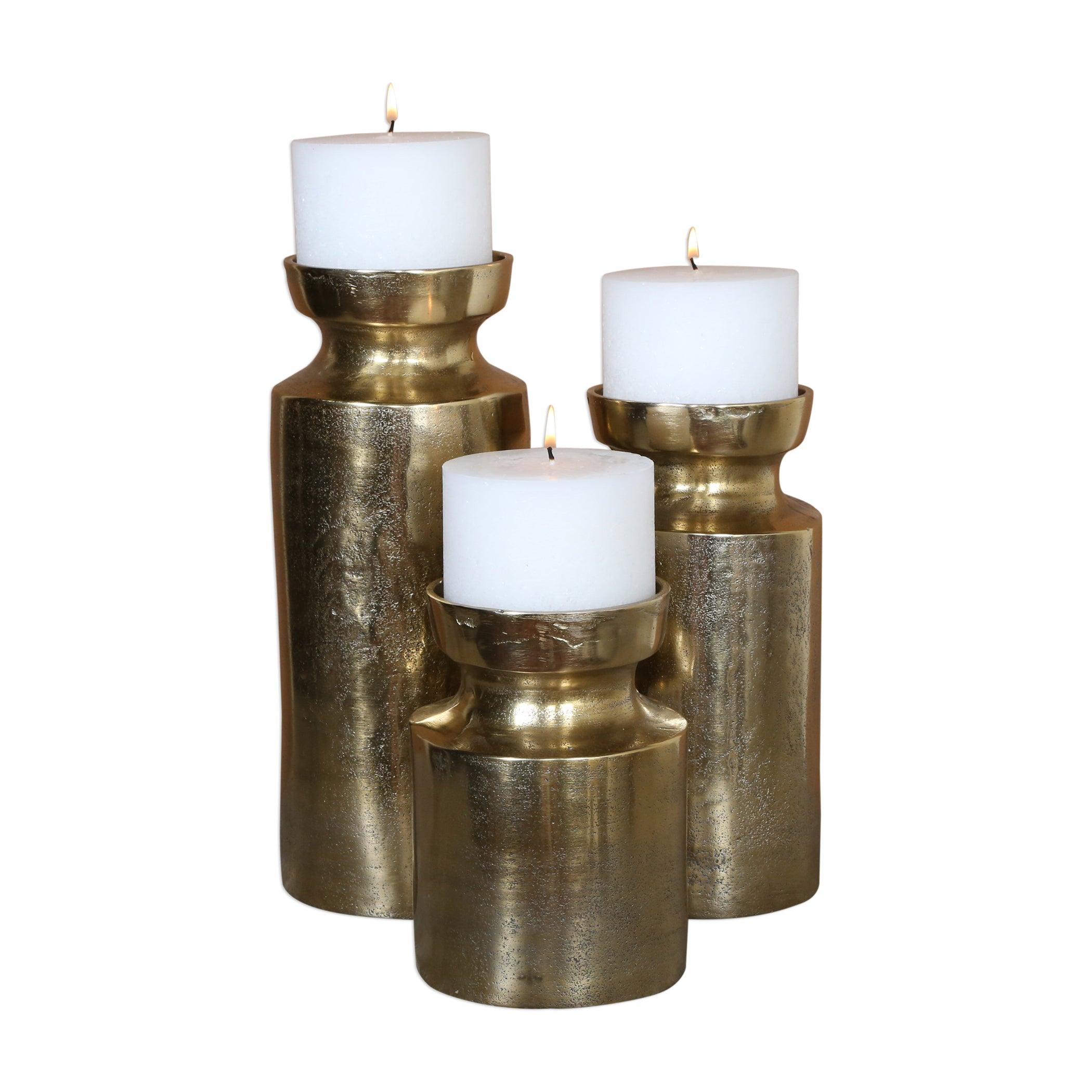 AMINA ANTIQUE BRASS CANDLEHOLDERS SET/3 - Frankwebs