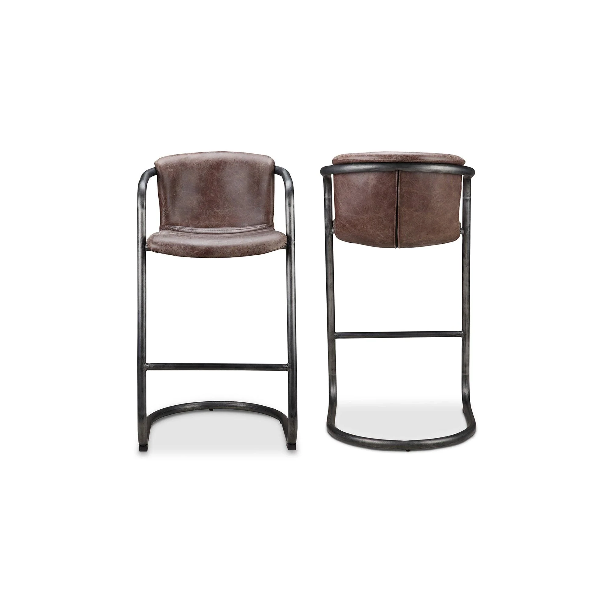 Freeman Barstool Grazed Brown Leather - Set Of Two - Frankwebs