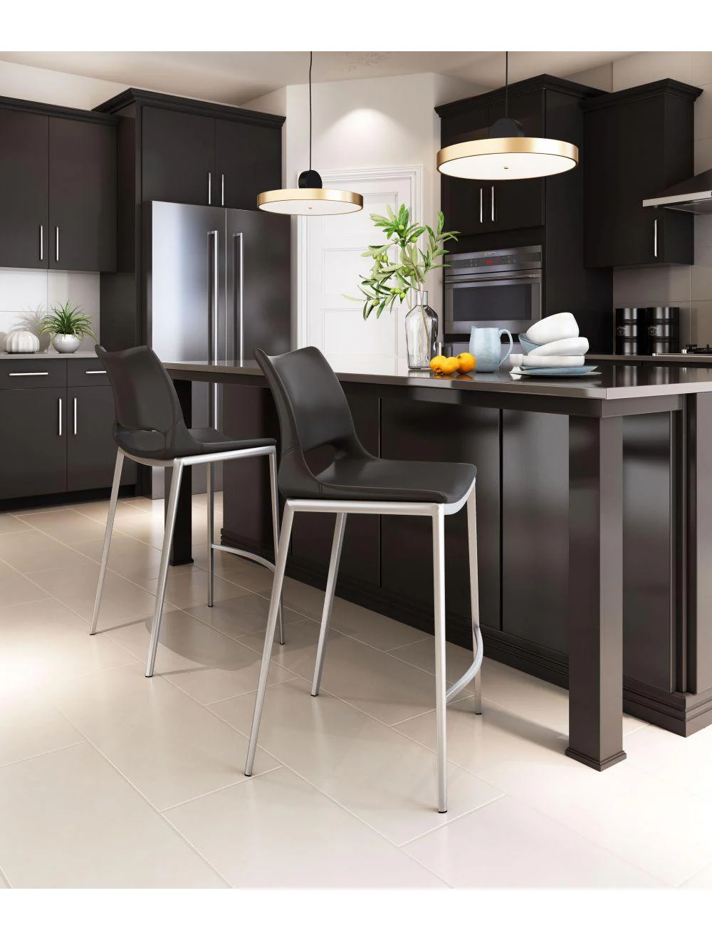 Ace Counter Chair (Set of 2) Black & Silver - Frankwebs