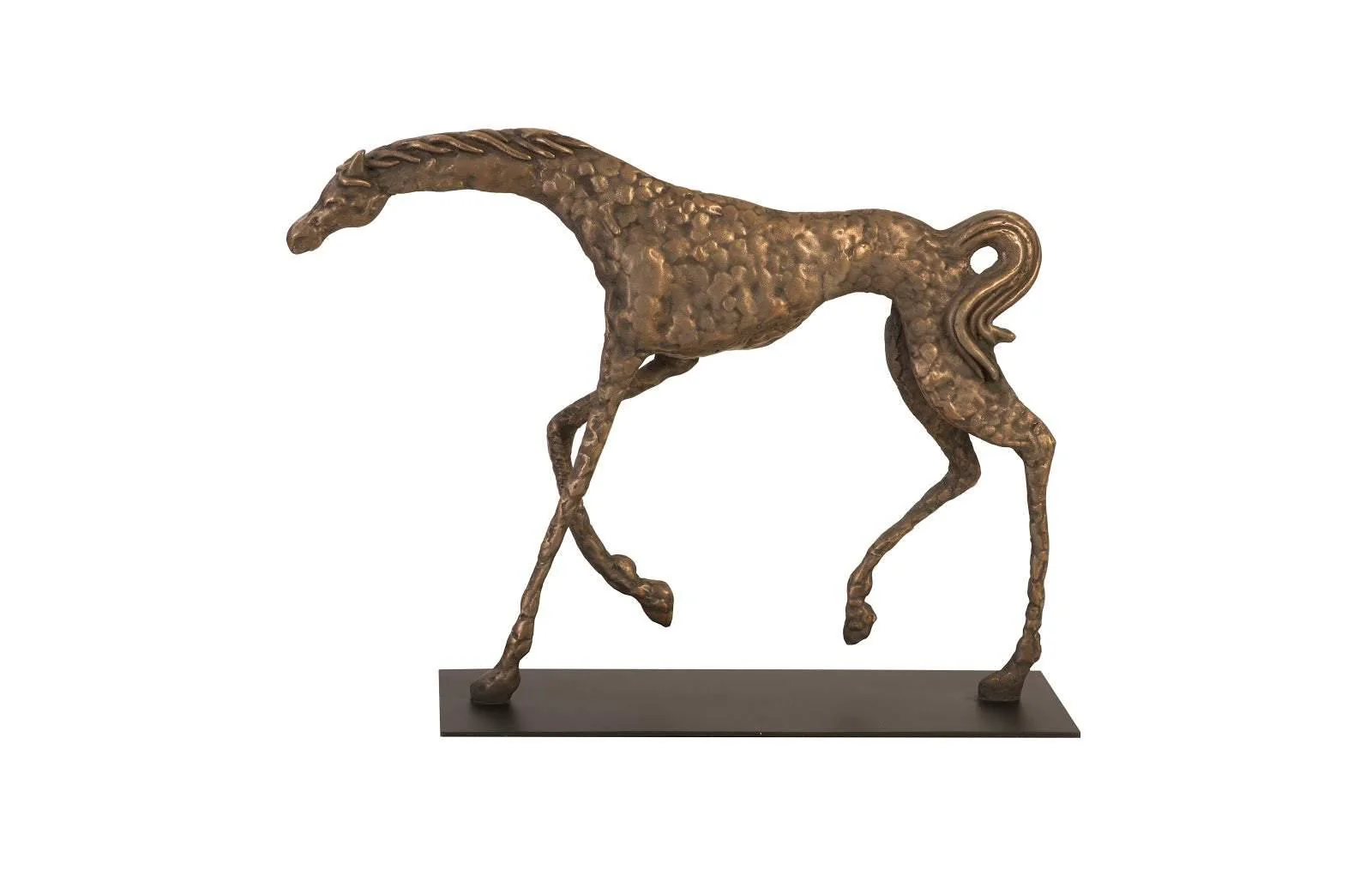 Prancing Horse Sculpture on Black Metal Base, Resin, Bronze Finish - Frankwebs