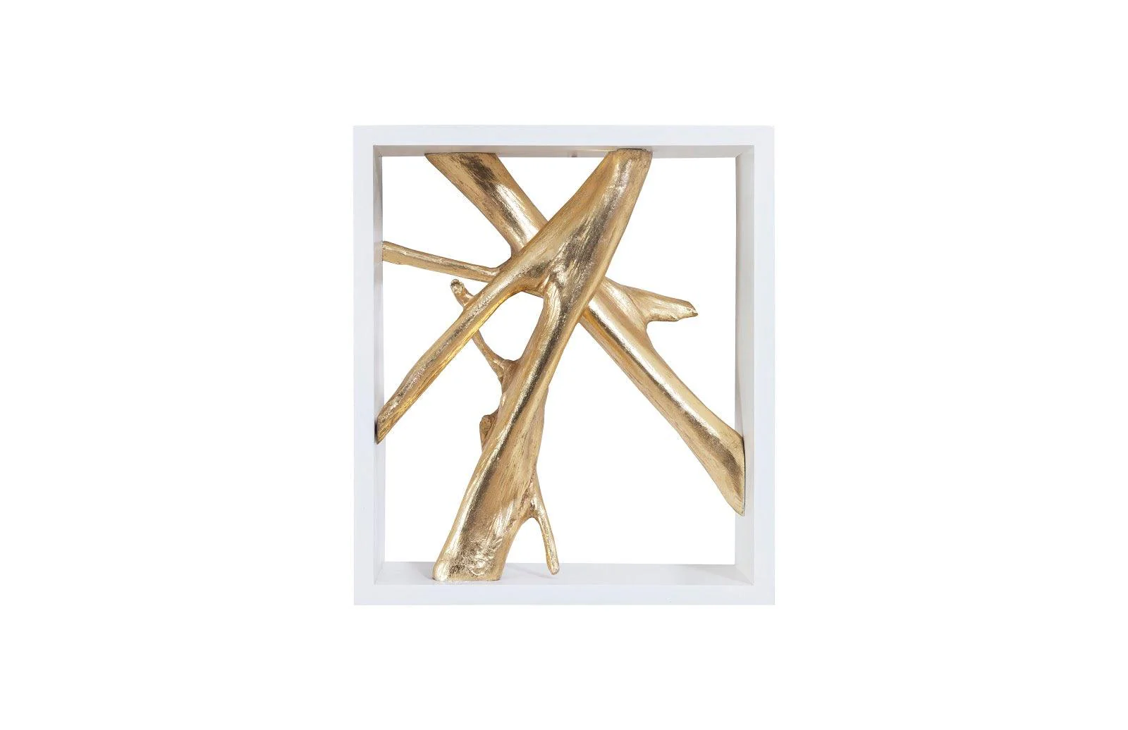 Framed Branches Wall Tile, White, Gold Leaf - Frankwebs