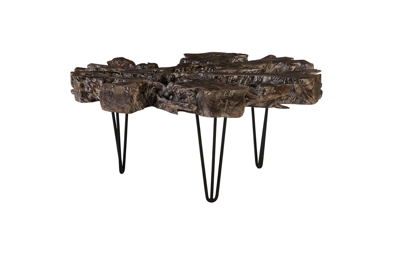 Round Top Coffee Table, Black Wash Finish - Frankwebs