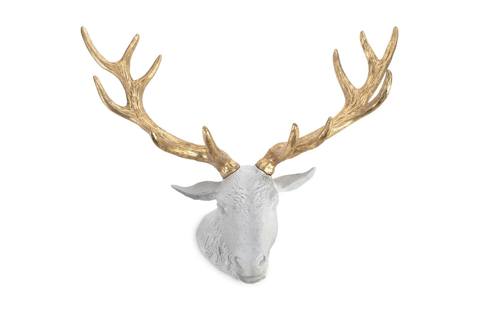 Stag Deer Head, White, Gold Leaf - Frankwebs
