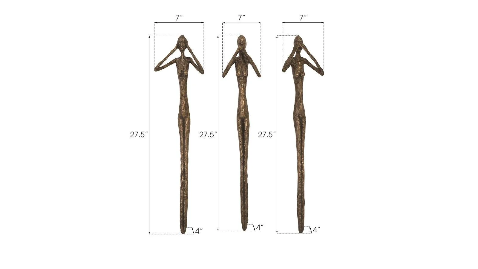 See, Speak, Hear No Evil Wall Art, Resin, Bronze, Set Of 3 - Frankwebs