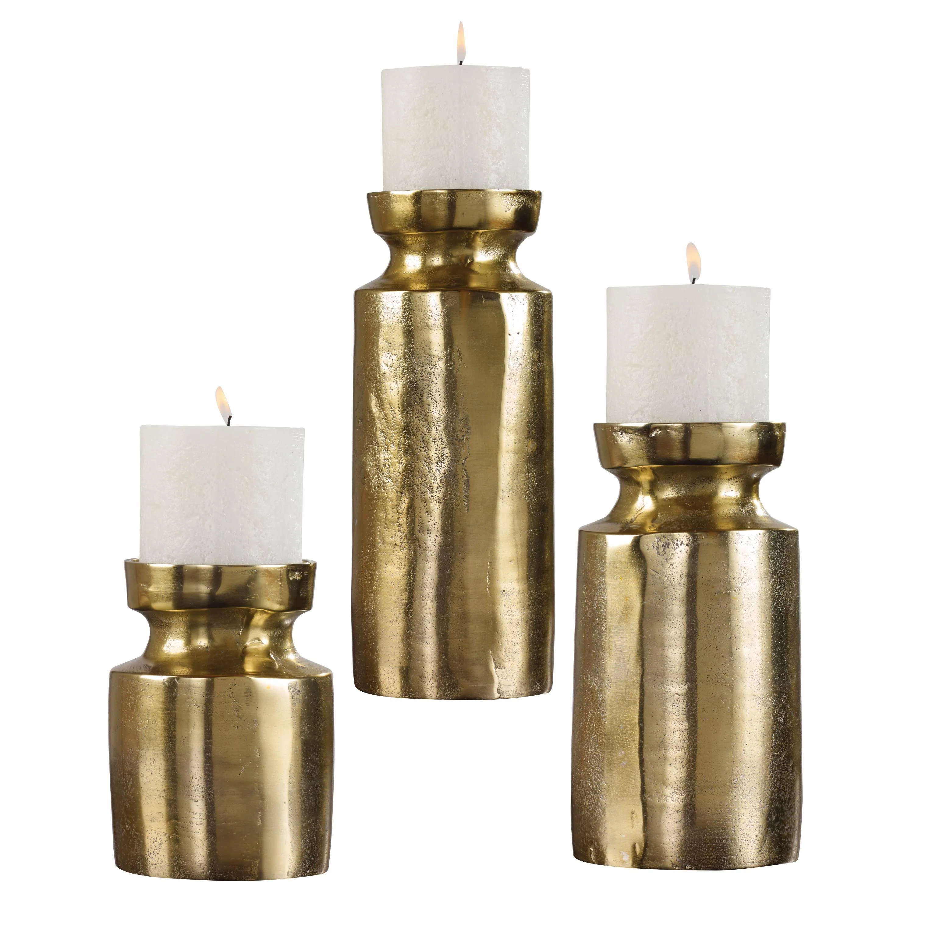 AMINA ANTIQUE BRASS CANDLEHOLDERS SET/3 - Frankwebs