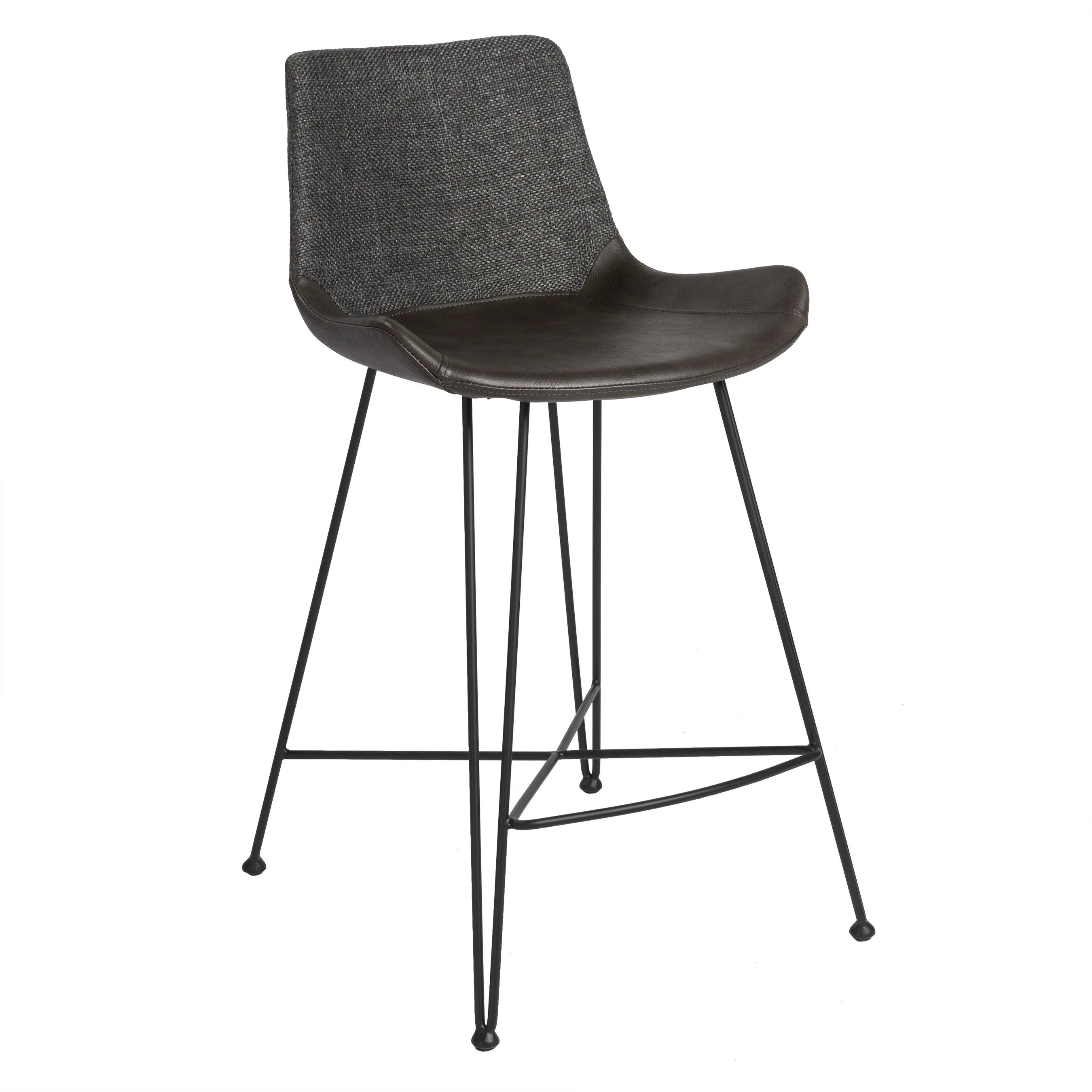 Alisa Counter Stool in Dark Gray Fabric and Dark Gray PU with Matte Black Legs - Set of 1 - Frankwebs