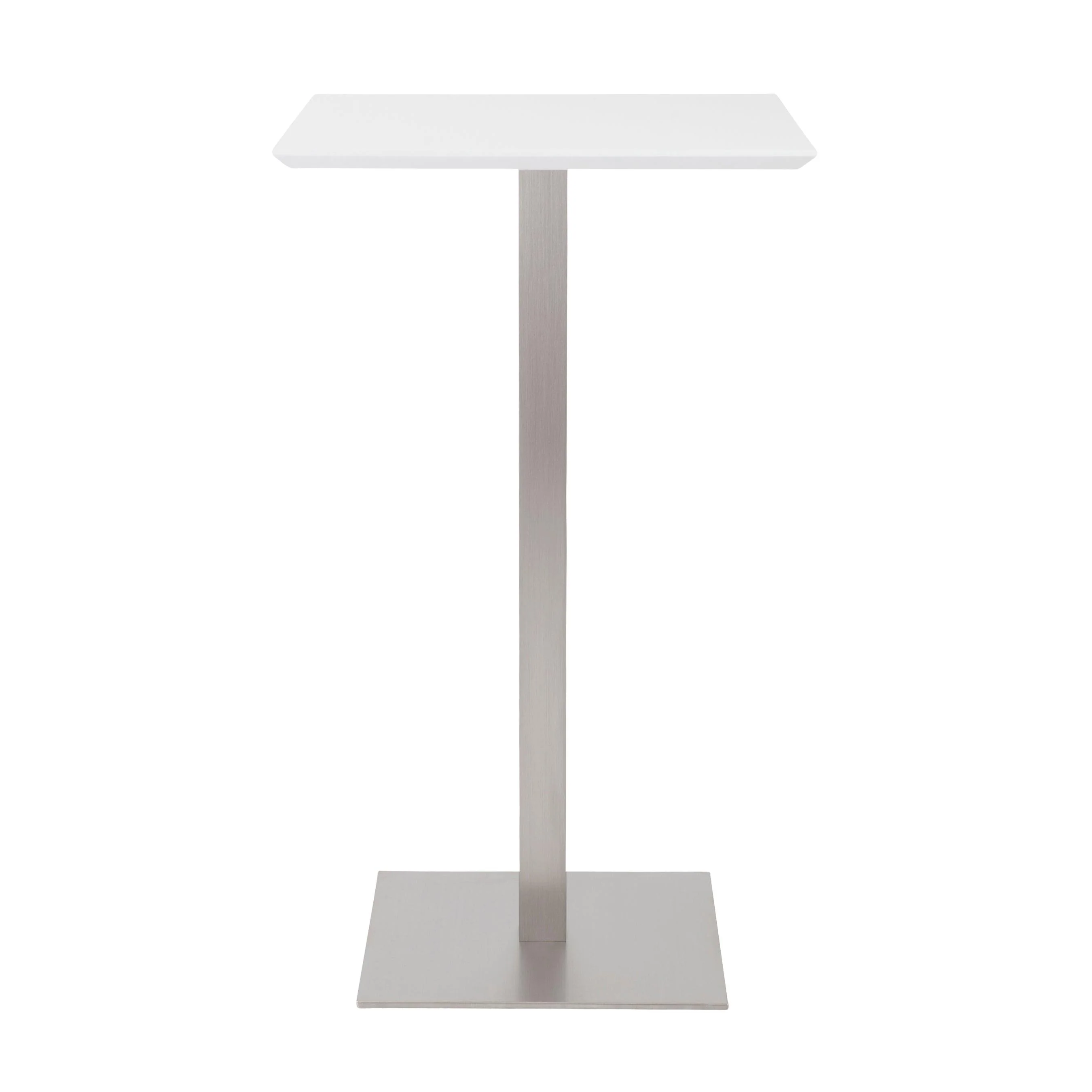 Elodie Bar Table in Matte White with Brushed Stainless Steel Column and Base - Frankwebs