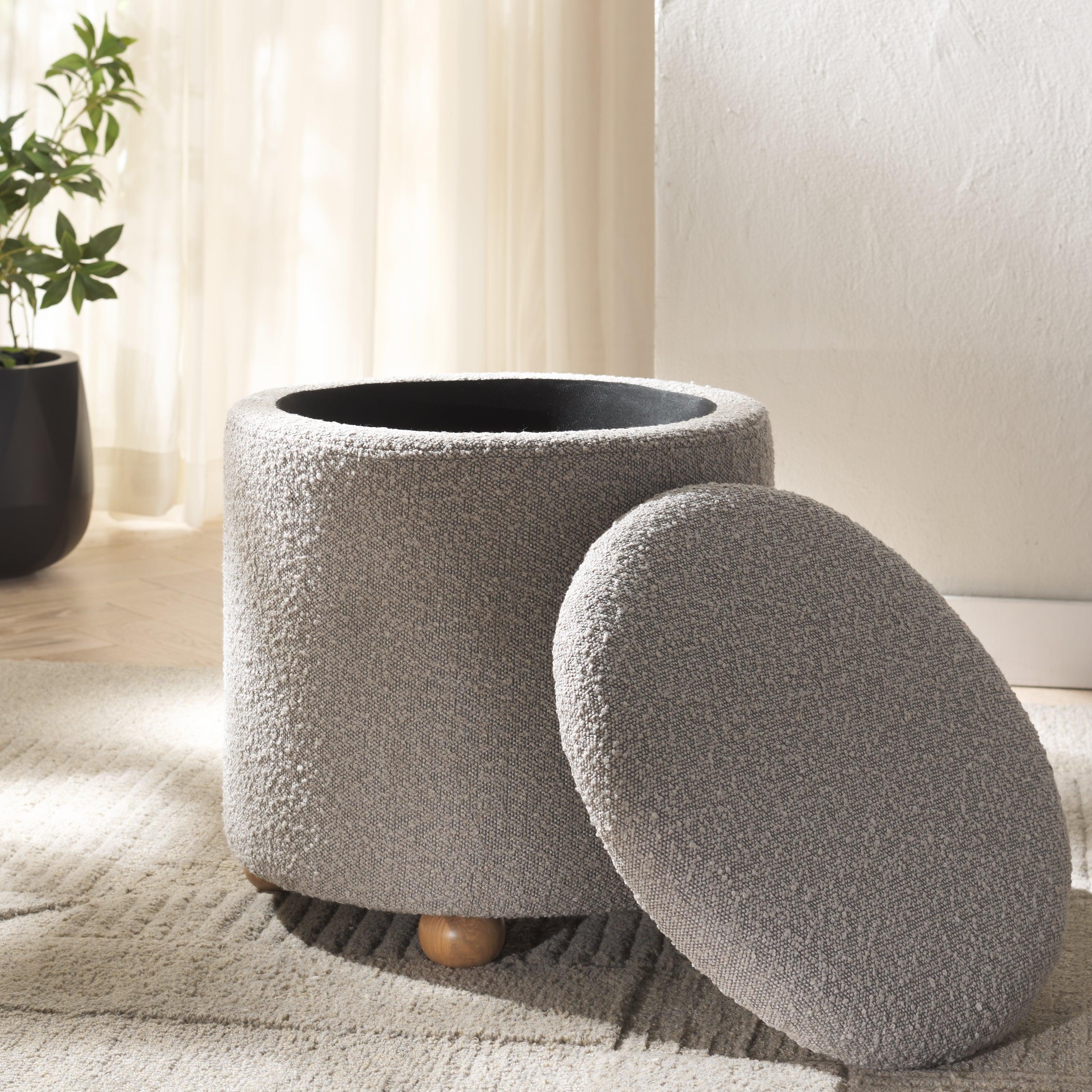 BECKA ROUND BOUCLE STORAGE OTTOMAN - Frankwebs