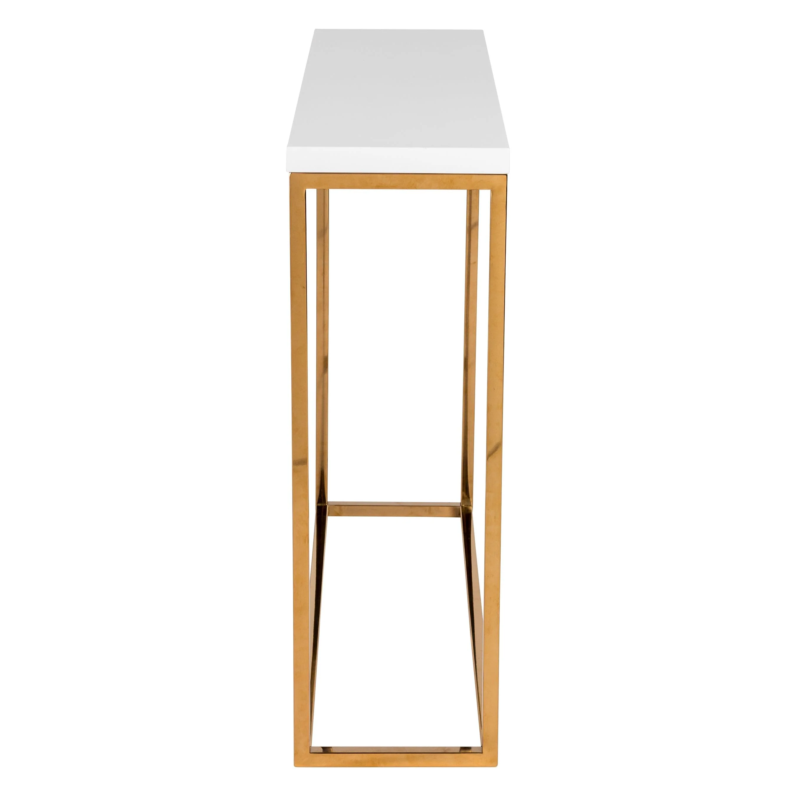 TERESA CONSOLE TABLE IN WHITE WITH BRUSHED HIGH GLOSS GOLD STAINLESS STEEL FRAME - Frankwebs