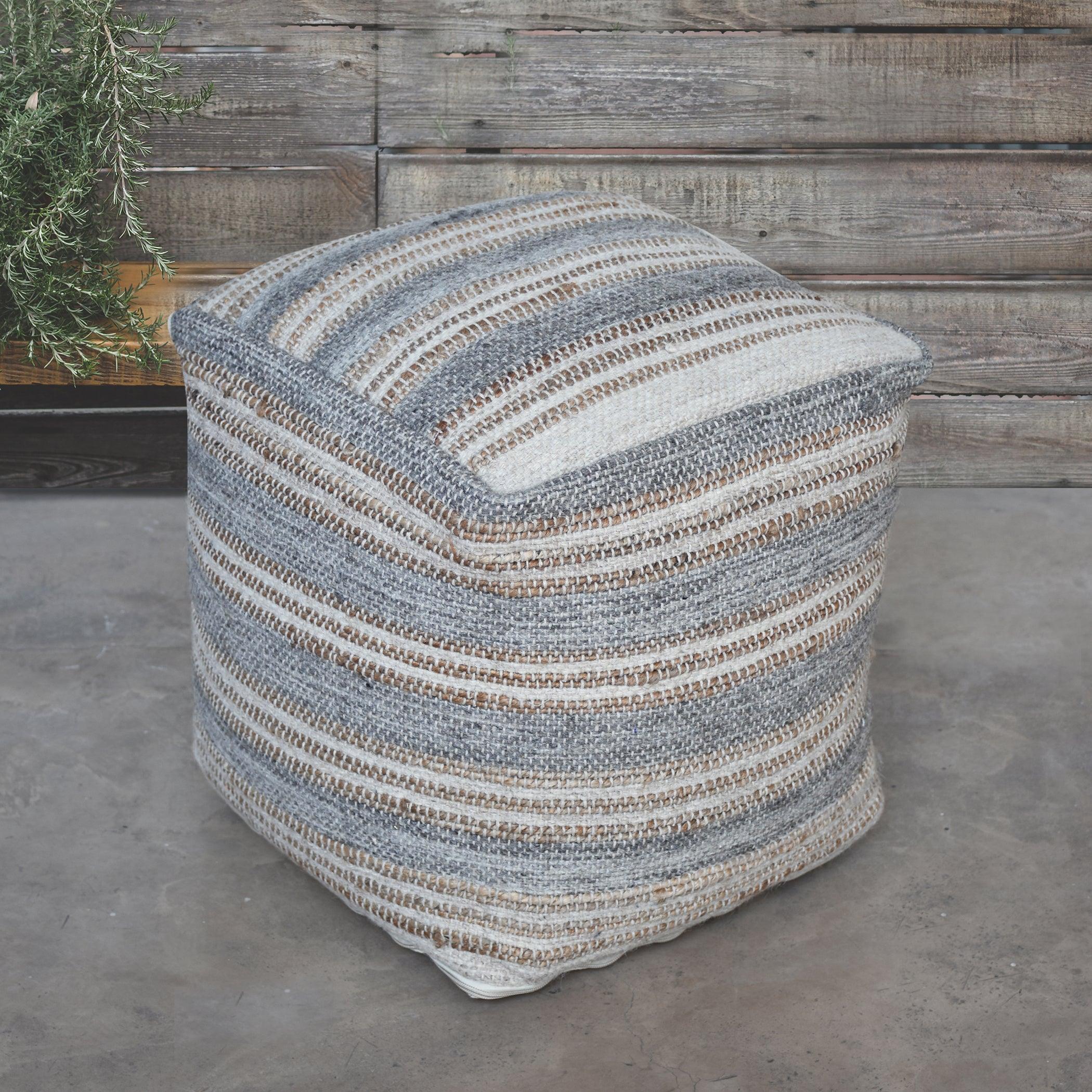 Mesick Handwoven Gray Pouf - Frankwebs