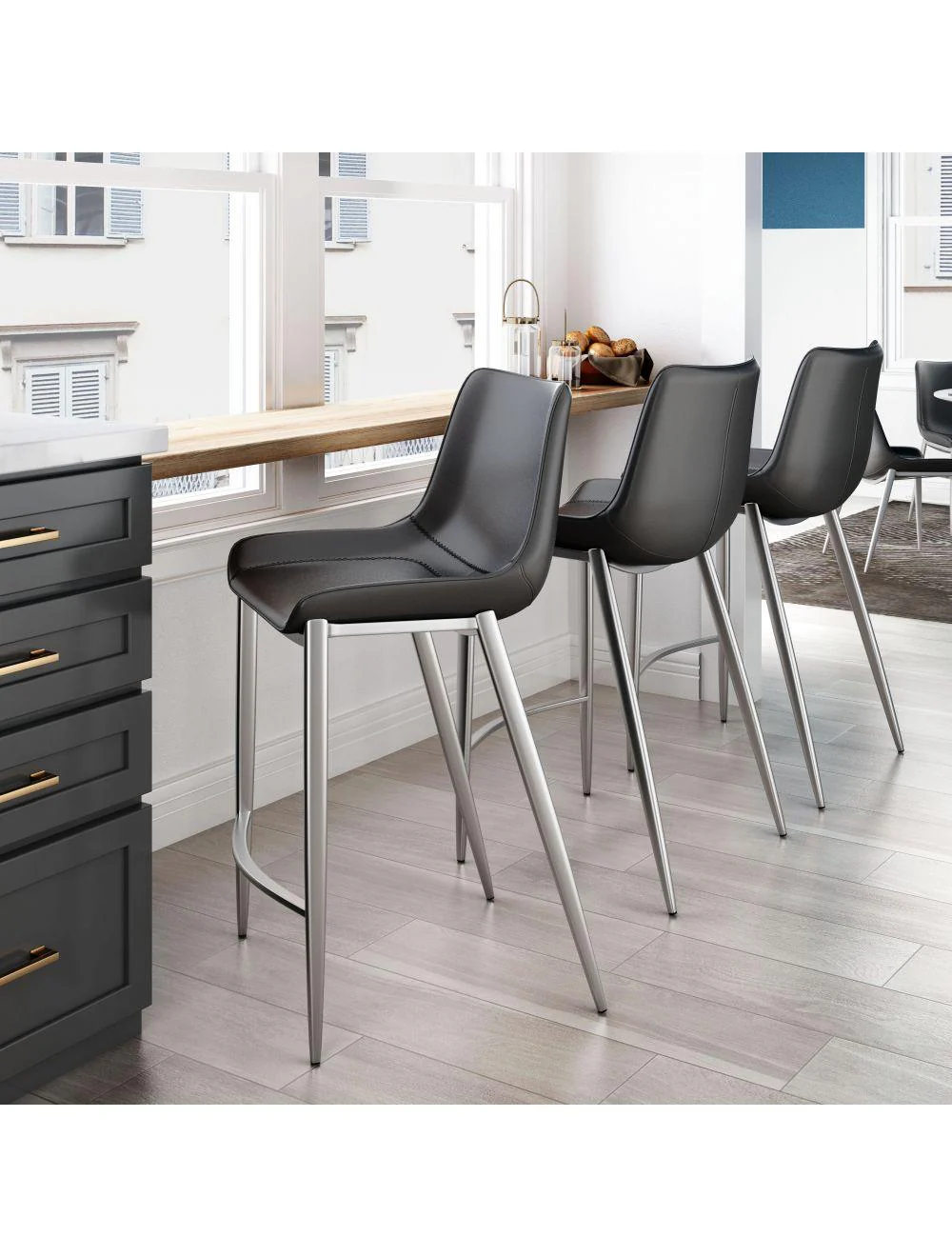 Magnus Counter Chair (Set of 2) Black & Silver - Frankwebs