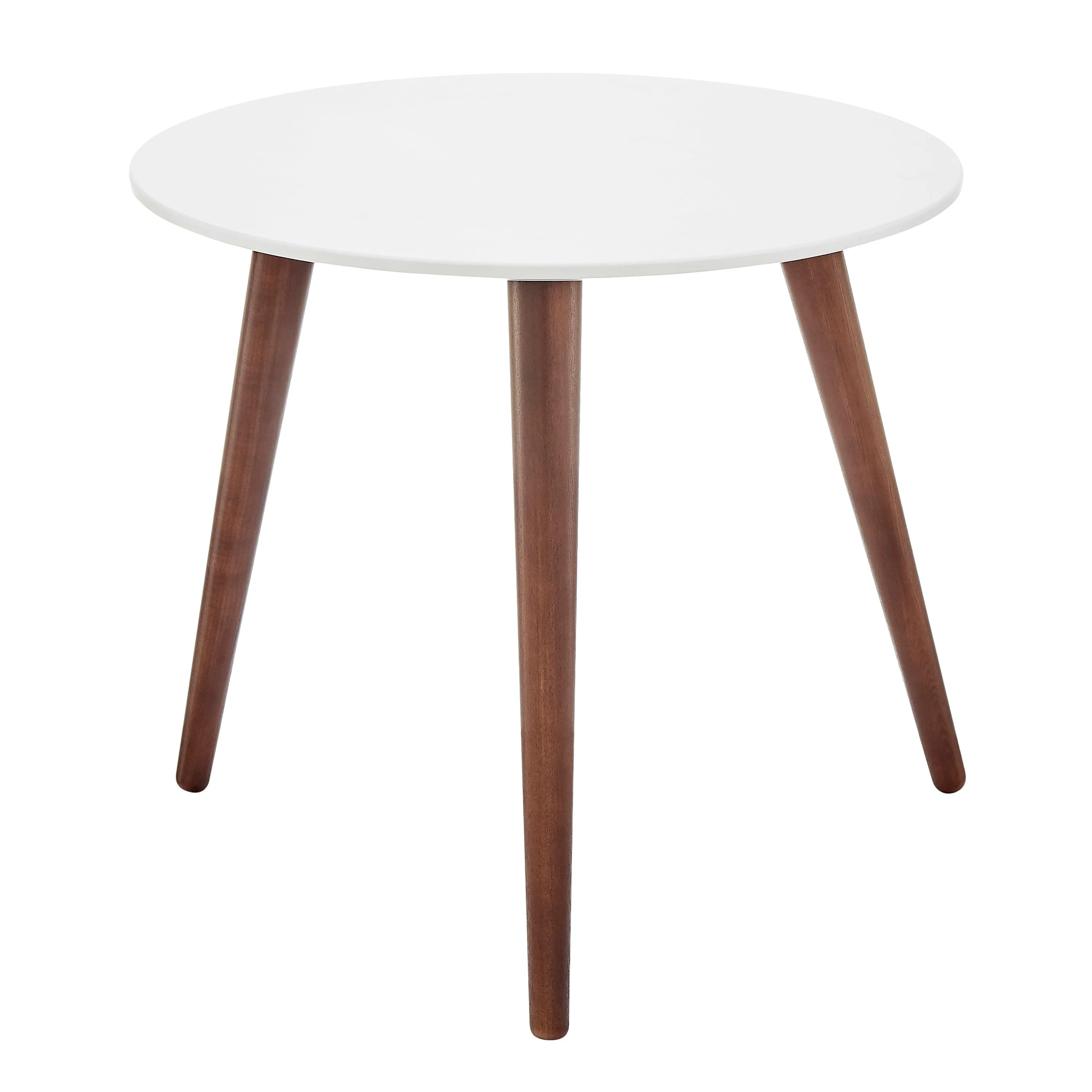 Manon Round Side Table in Matte White with Dark Walnut Legs - Frankwebs